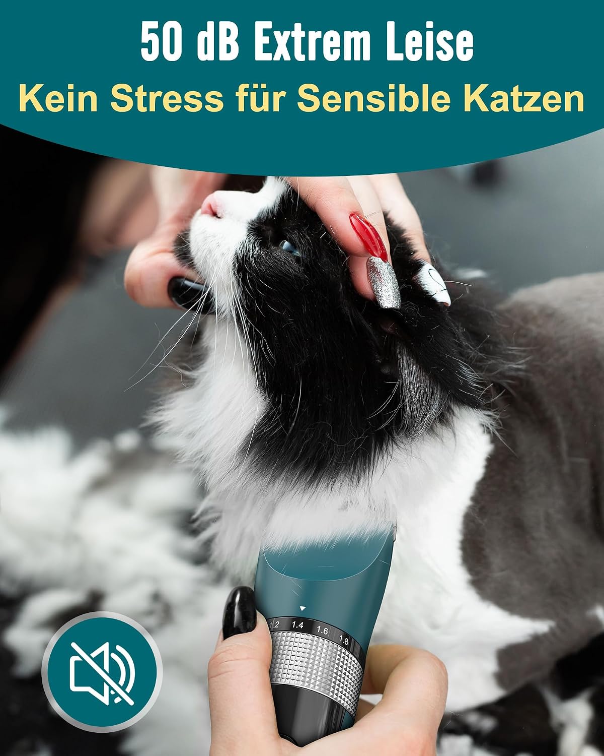 Oneisall Katzenhaarschneider kabellos 5 Stufen LCD Display wasserdicht Grün