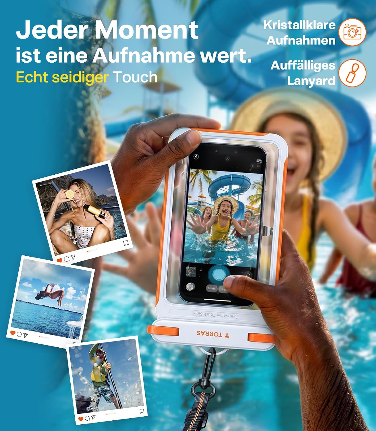 TORRAS Wasserdichte Handyhuelle IPX8 7,9" schwimmend Touch bedienbar Schwarz