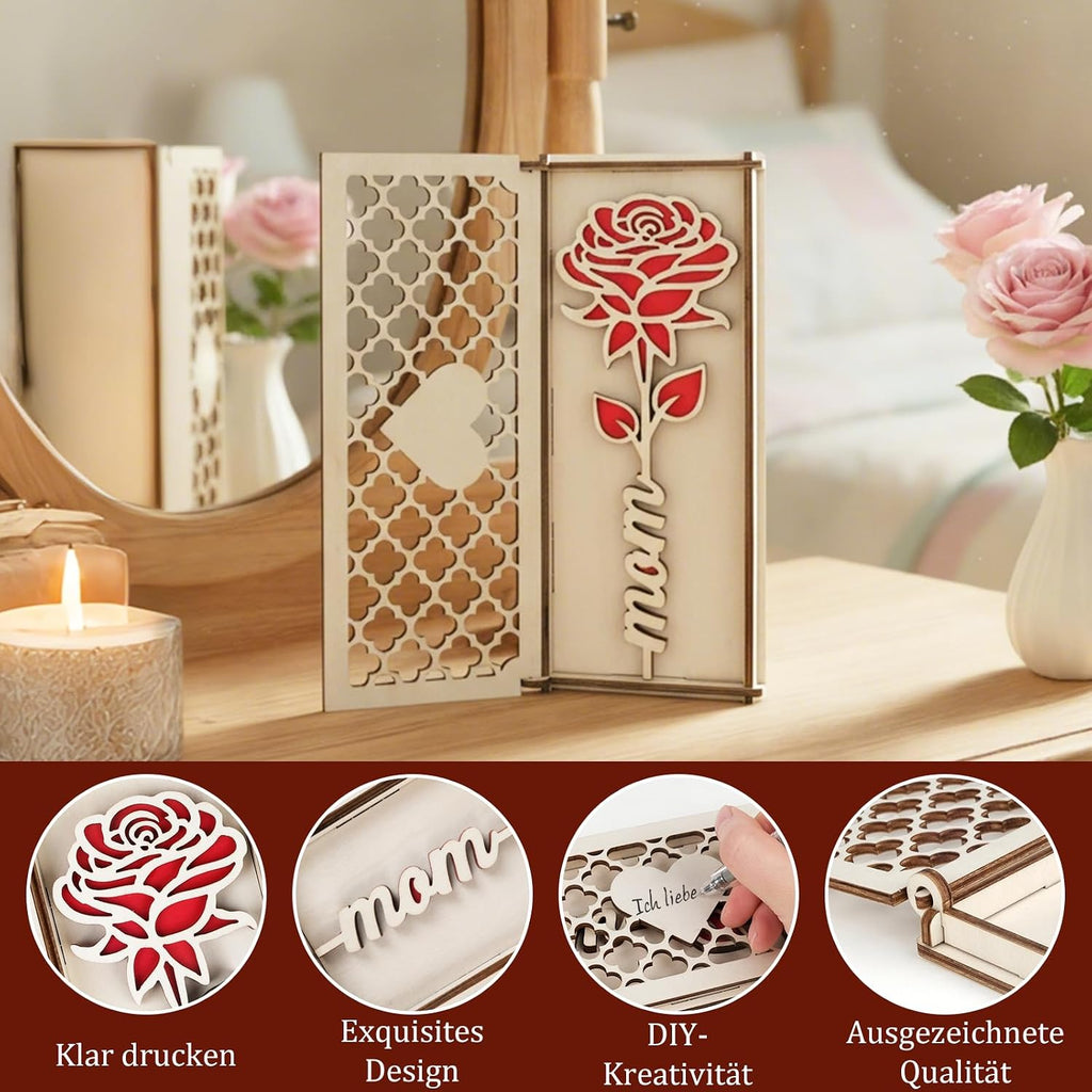 Love Holzrose rot Geschenk fuer Frauen Valentinstag Geburtstag