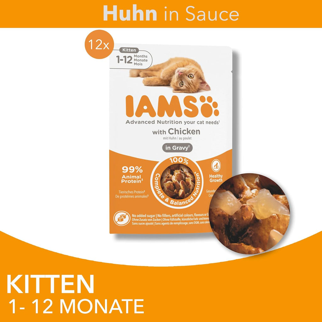 IAMS Delights Kitten Nassfutter 24x85g Huhn in Sauce Katzenfutter Monate