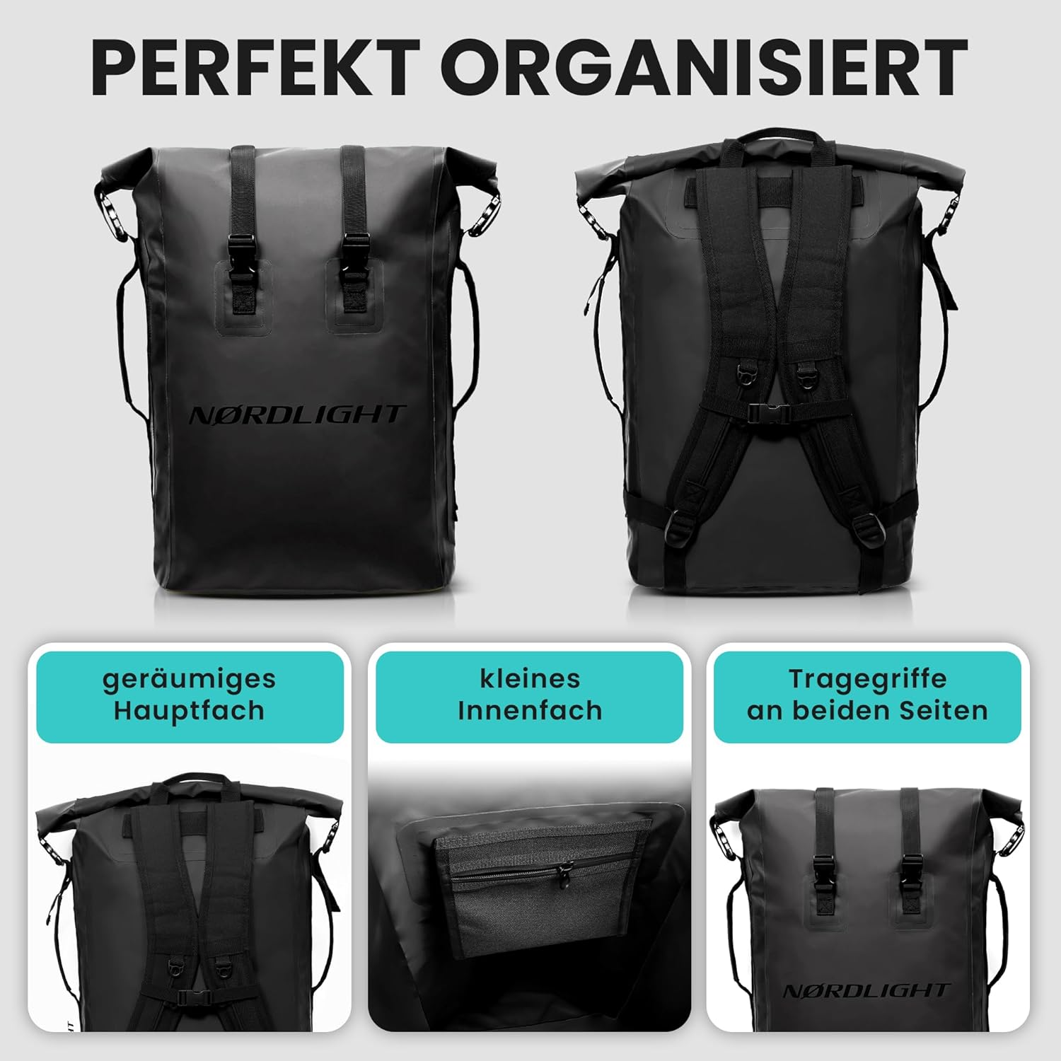 Nordlight Dry Bag wasserdichter Rolltop Rucksack gepolsterte Traeger