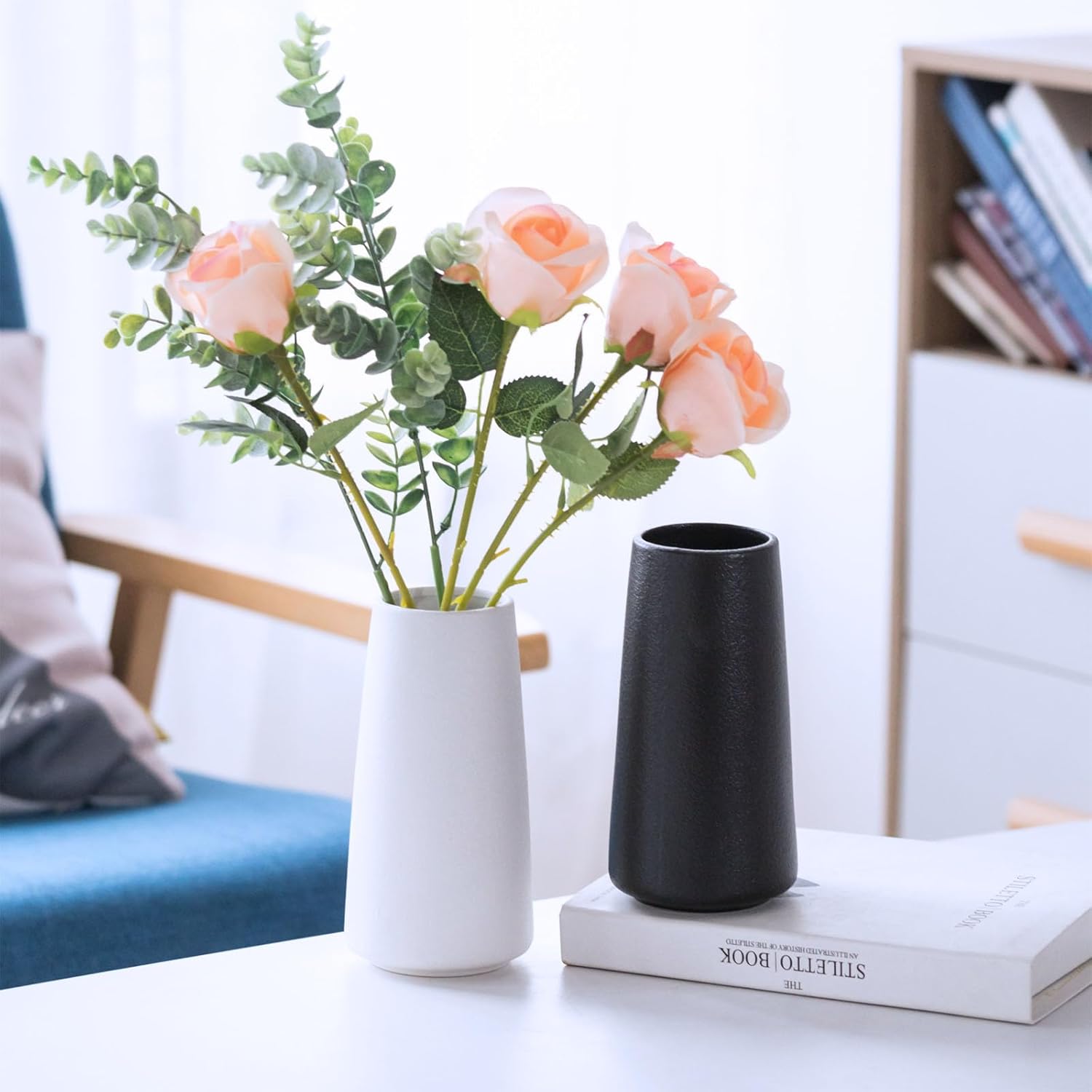 Keramikvase 15 cm Weiss - Minimalistische Blumen- und Pampasgrasvase