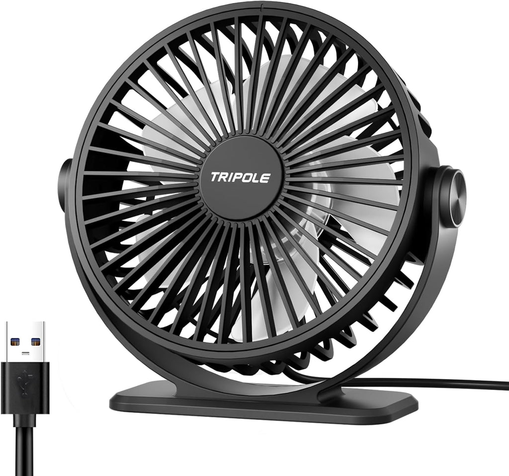 TriPole Mini Tischventilator USB 3 Geschwindigkeiten 360° Neigung leise