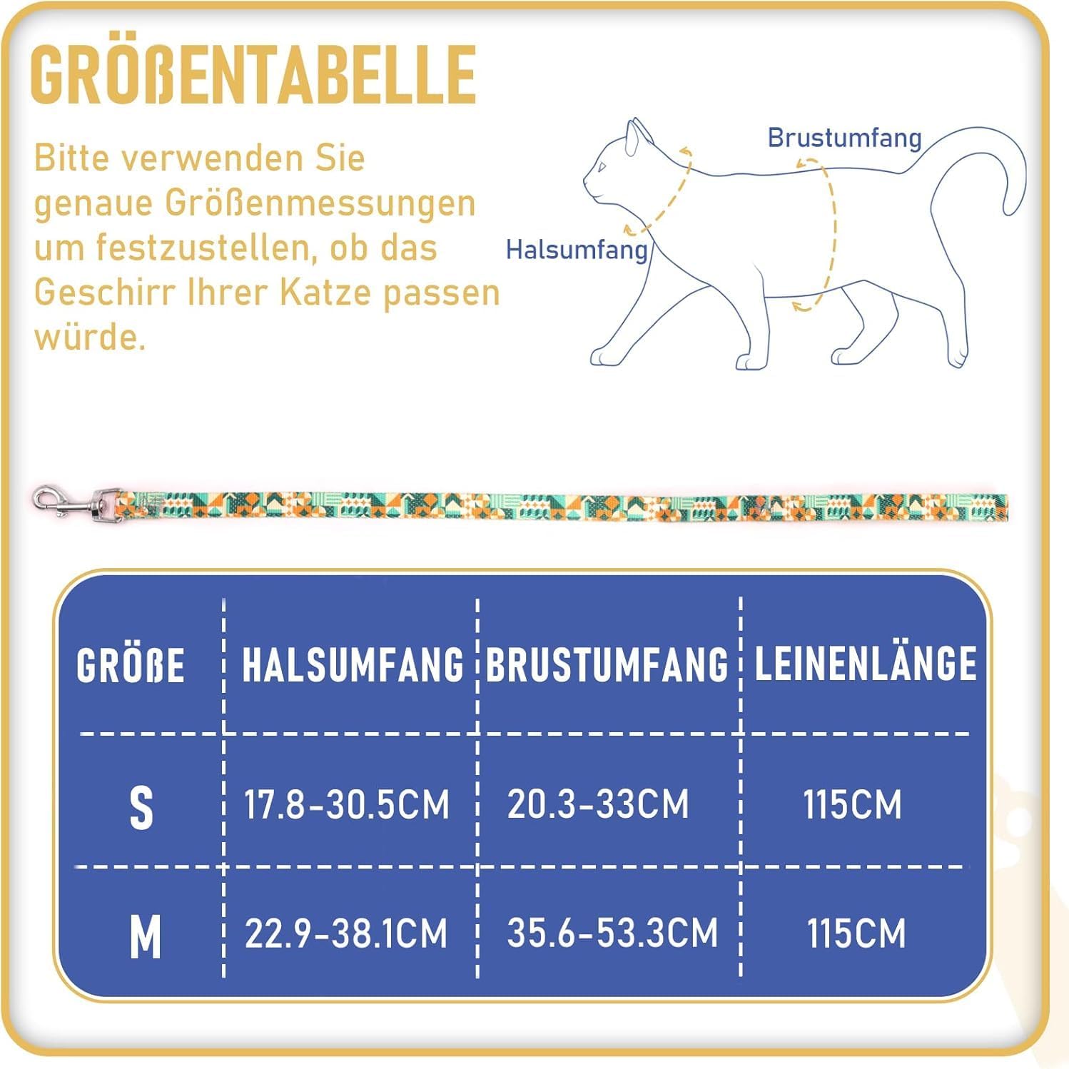 Supet Katzengeschirr verstellbar 33cm-53,3cm ausbruchsicher Weste mit Leine
