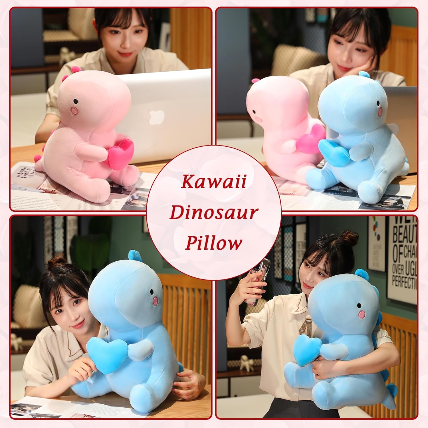 Dino Plueschtier mit Herz 30cm-50cm rosa Kuscheltier Valentinstag