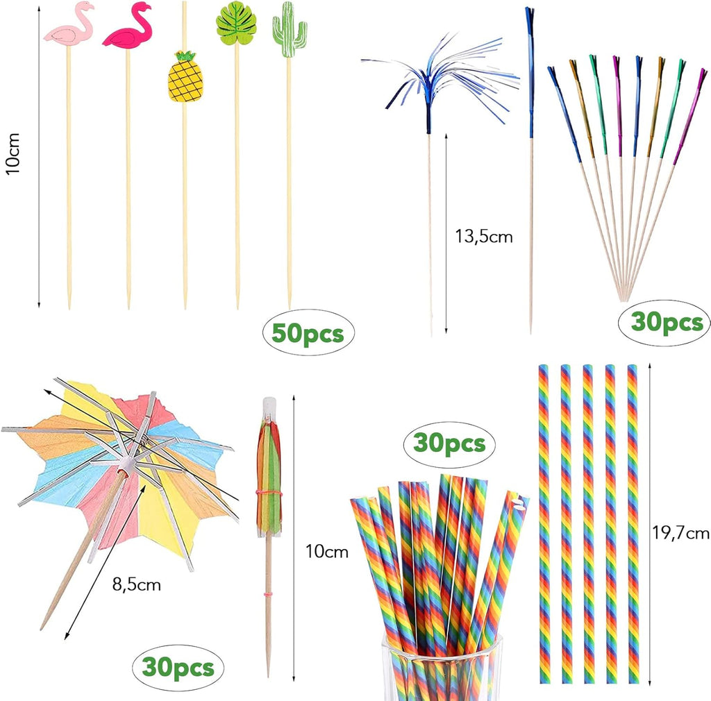 Catelves 140er Cocktail Schirmchen mit Strohhalmen 12cm-23cm