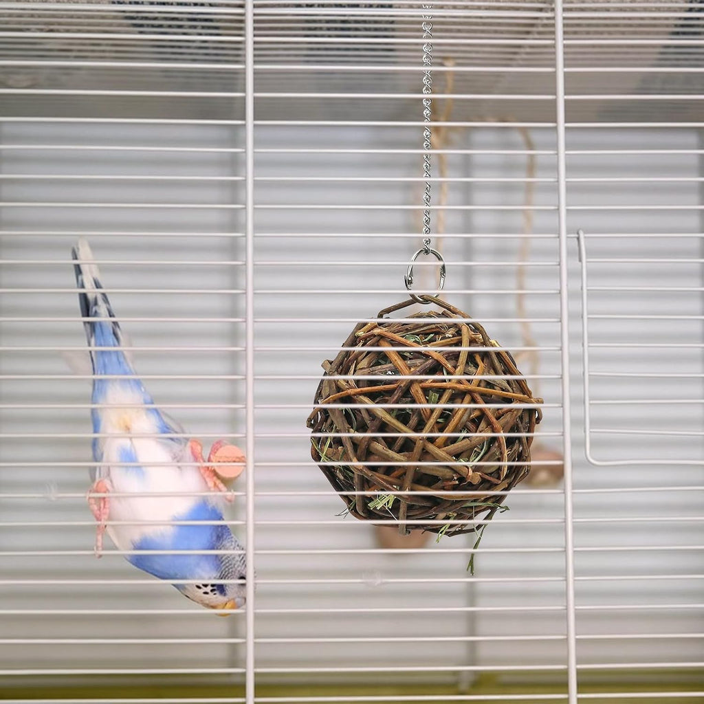 3x Weidenbälle Vogelspielzeug 10cm mit Heu Papagei Wellensittich Kauspiel