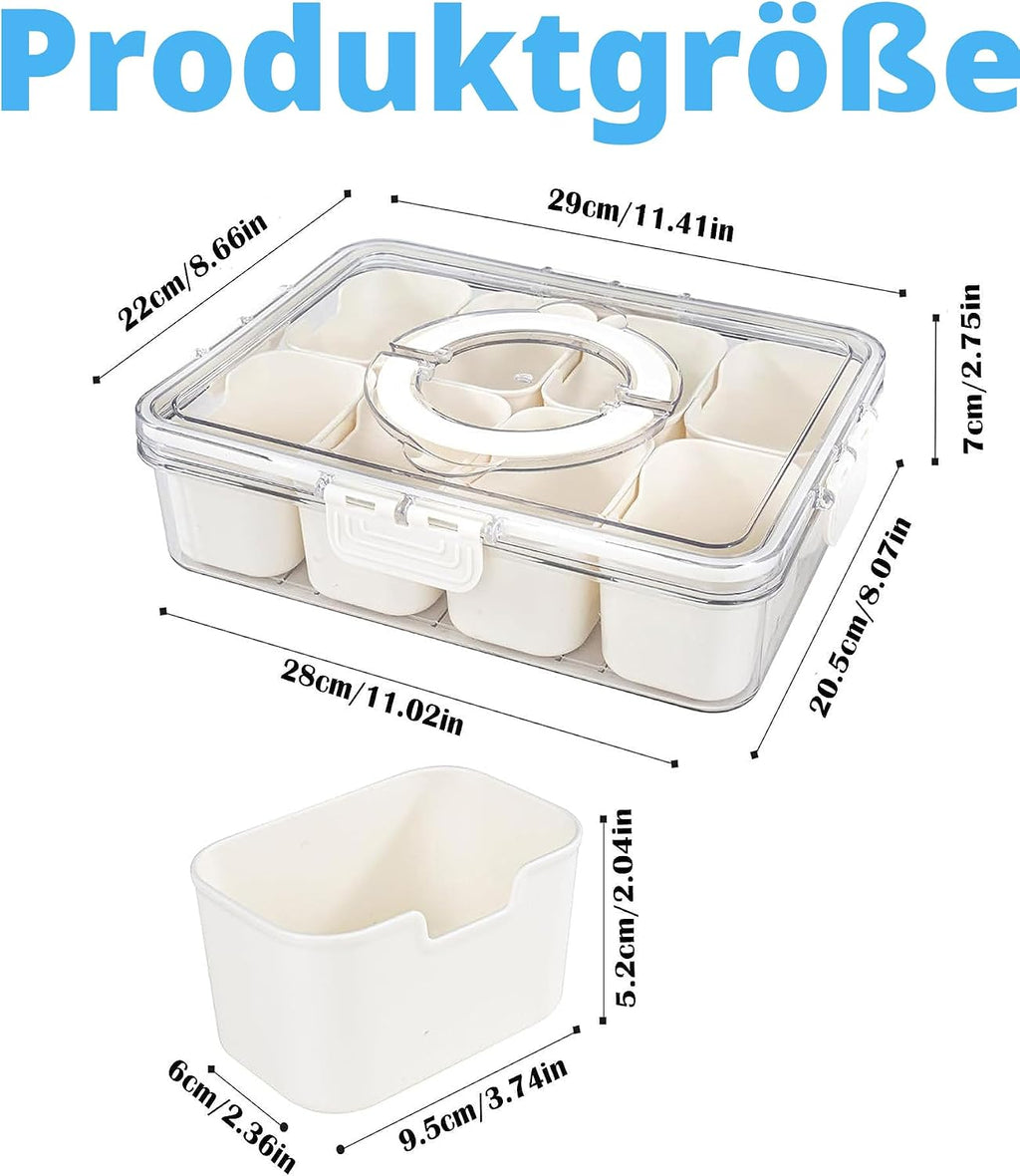 Snackbox 8 Faecher mit Deckel und Griff Serviertablett Picknick