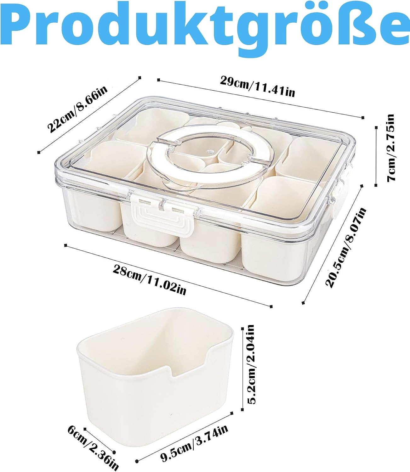 Snackbox 8 Faecher mit Deckel und Griff Serviertablett Picknick