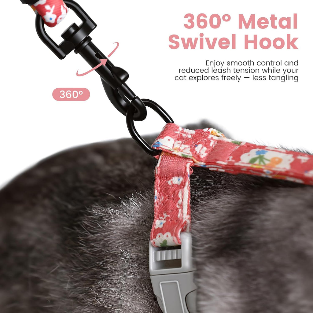PETTOM Katzengeschirr Blumenmuster mit Leine ausbruchsicher verstellbar S-M