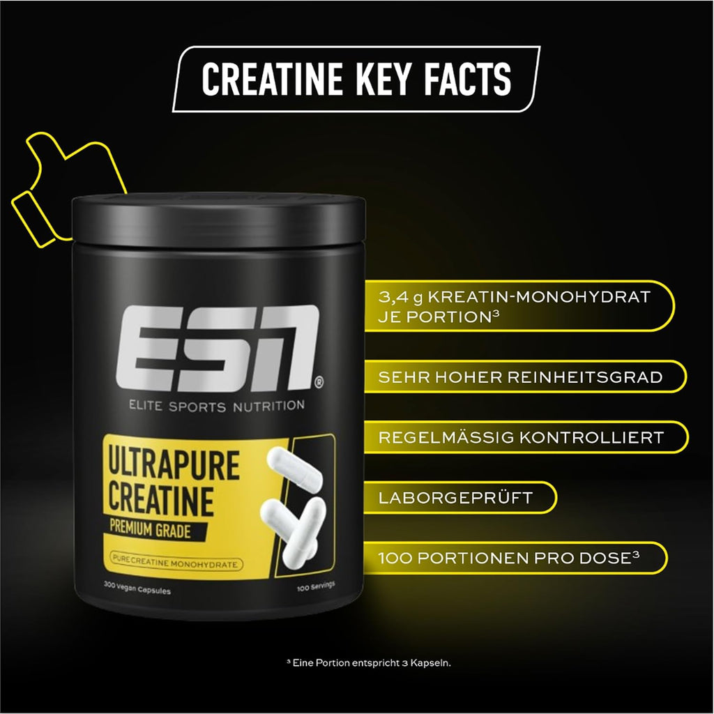 ESN Ultrapure Creatine Monohydrate 300 Kapseln 100 Portionen vegan
