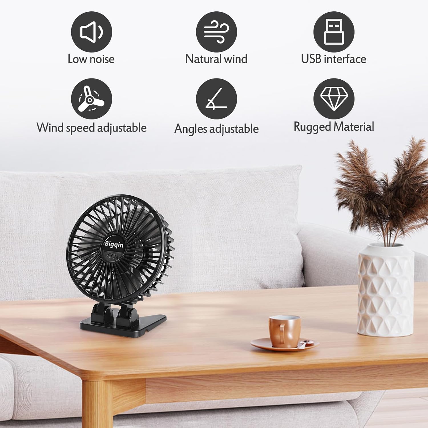 Mini USB Tischventilator 3 Geschwindigkeiten tragbarer Luefter schwarz