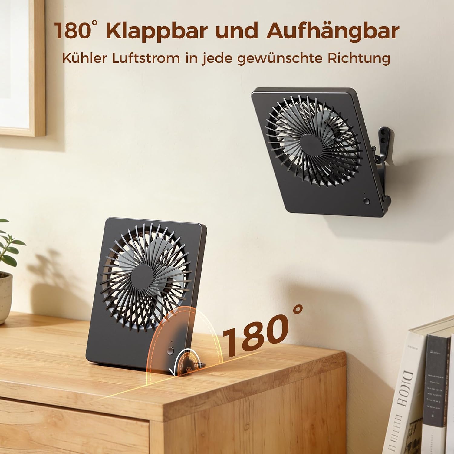 TriPole Tischventilator Akku 2000mAh, 3 Stufen, 30dB, 180° verstellbar