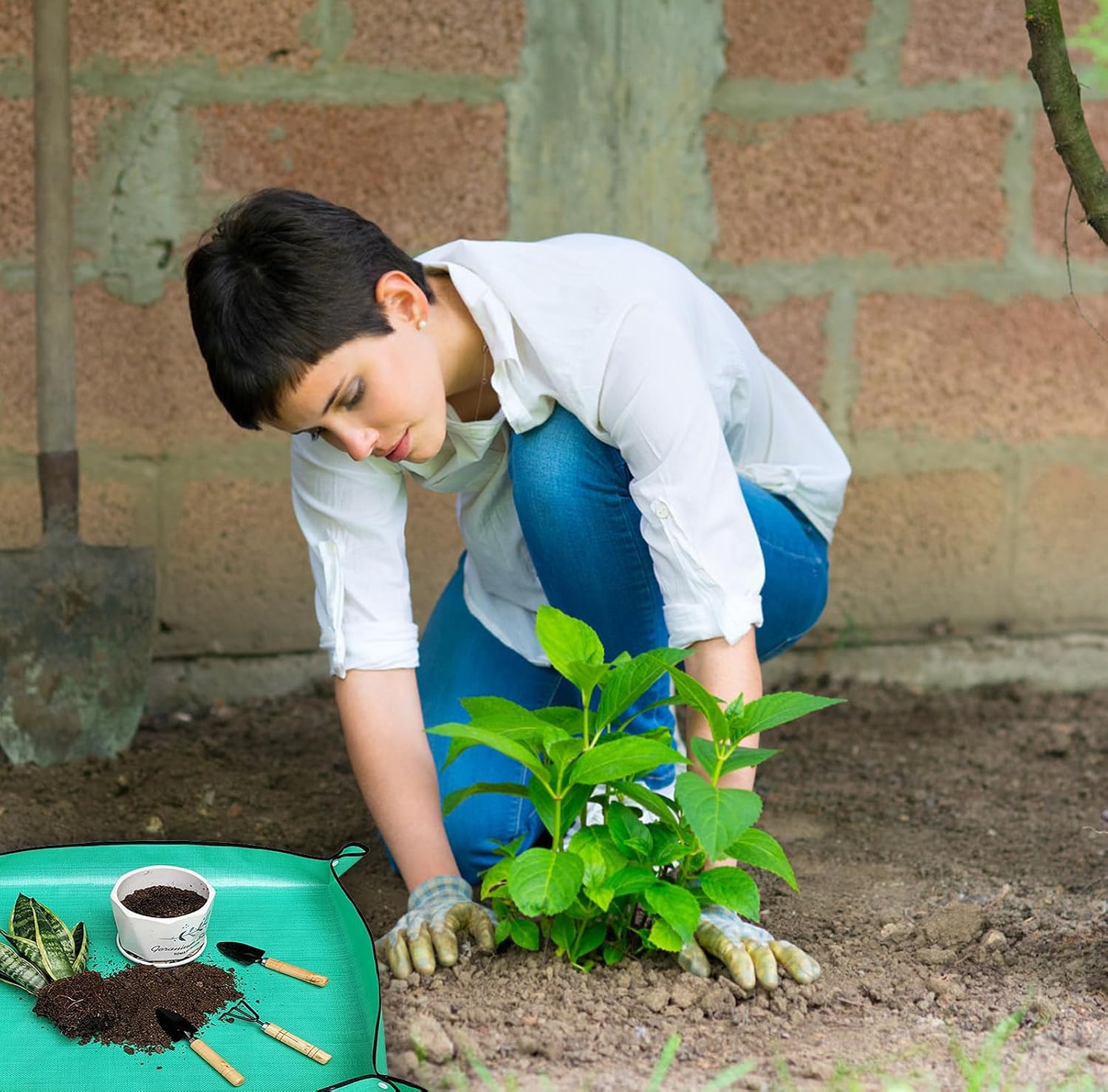 VEGCOO Pflanzmatte 100 x 100 cm wasserdichte Umtopfmatte mit Bodenlockerungswerk