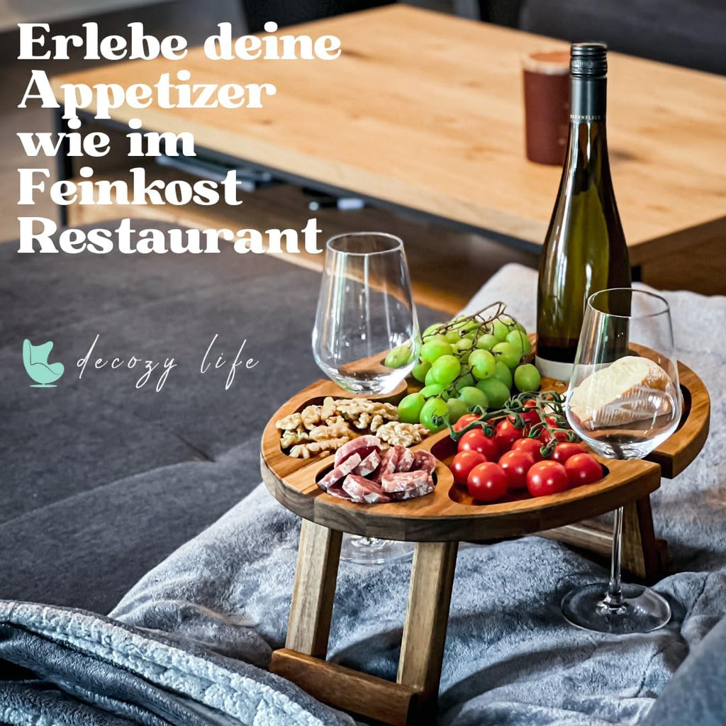 Decozy Life Weintisch aus Akazienholz klappbar - Weinbar, Strand- und Picknickti