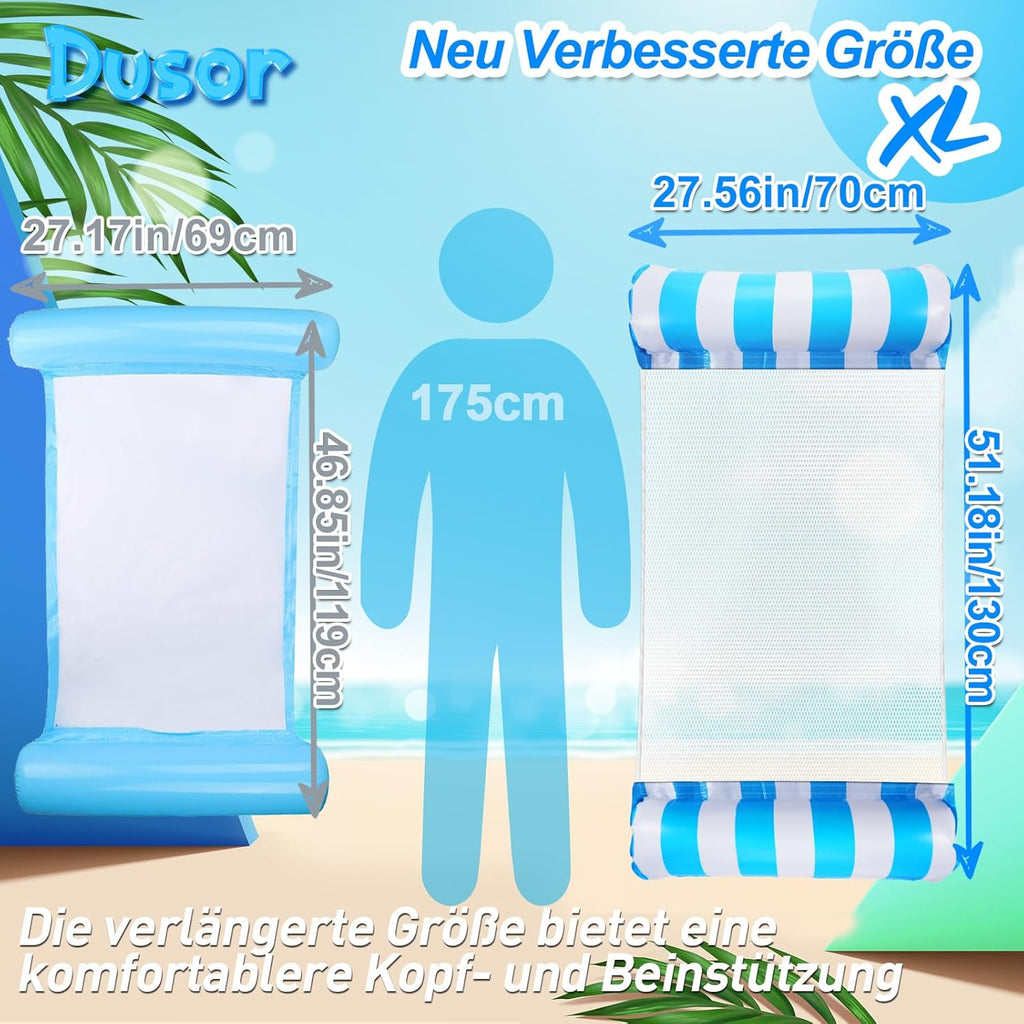 Dusor aufblasbare XL Pool-Luftmatratze Haengematte 2er Set fuer Erwachsene & Kinde