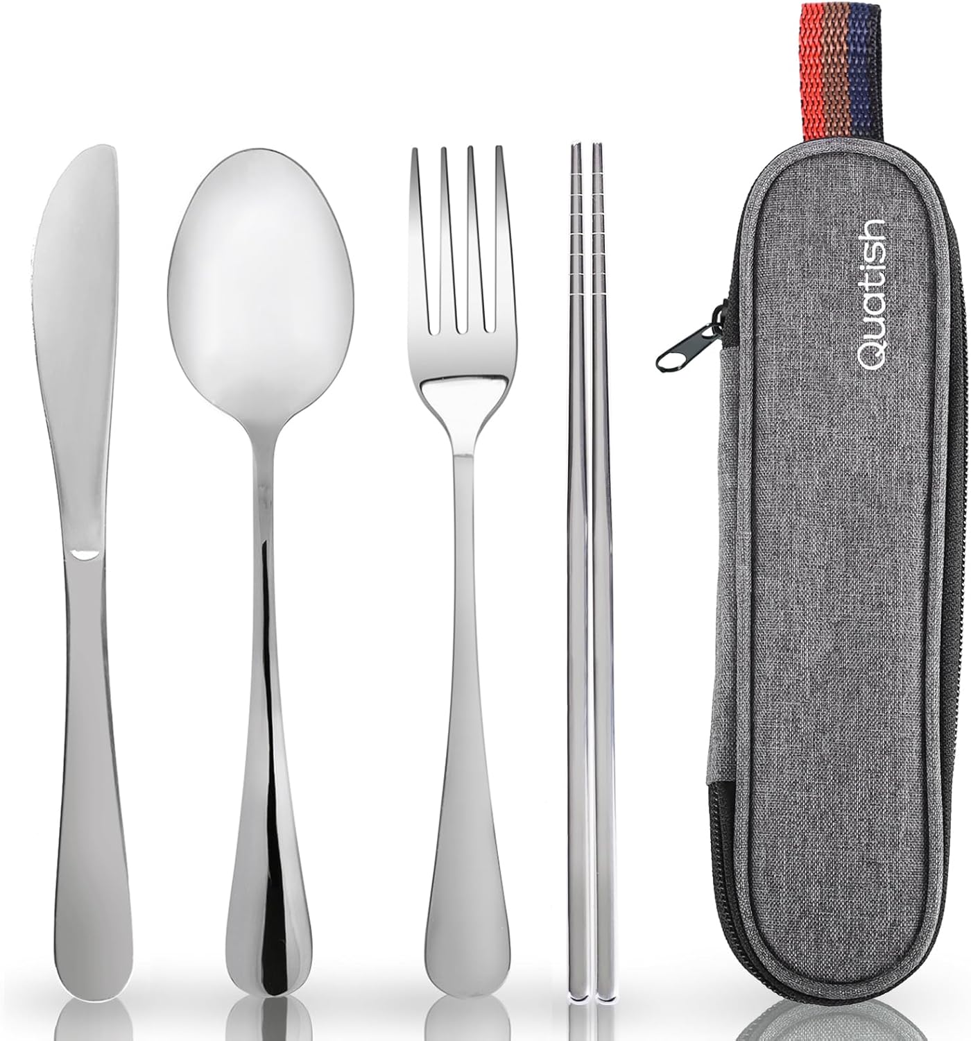 Quatish Campingbesteck 5-teilig aus Edelstahl mit Etui Schwarz