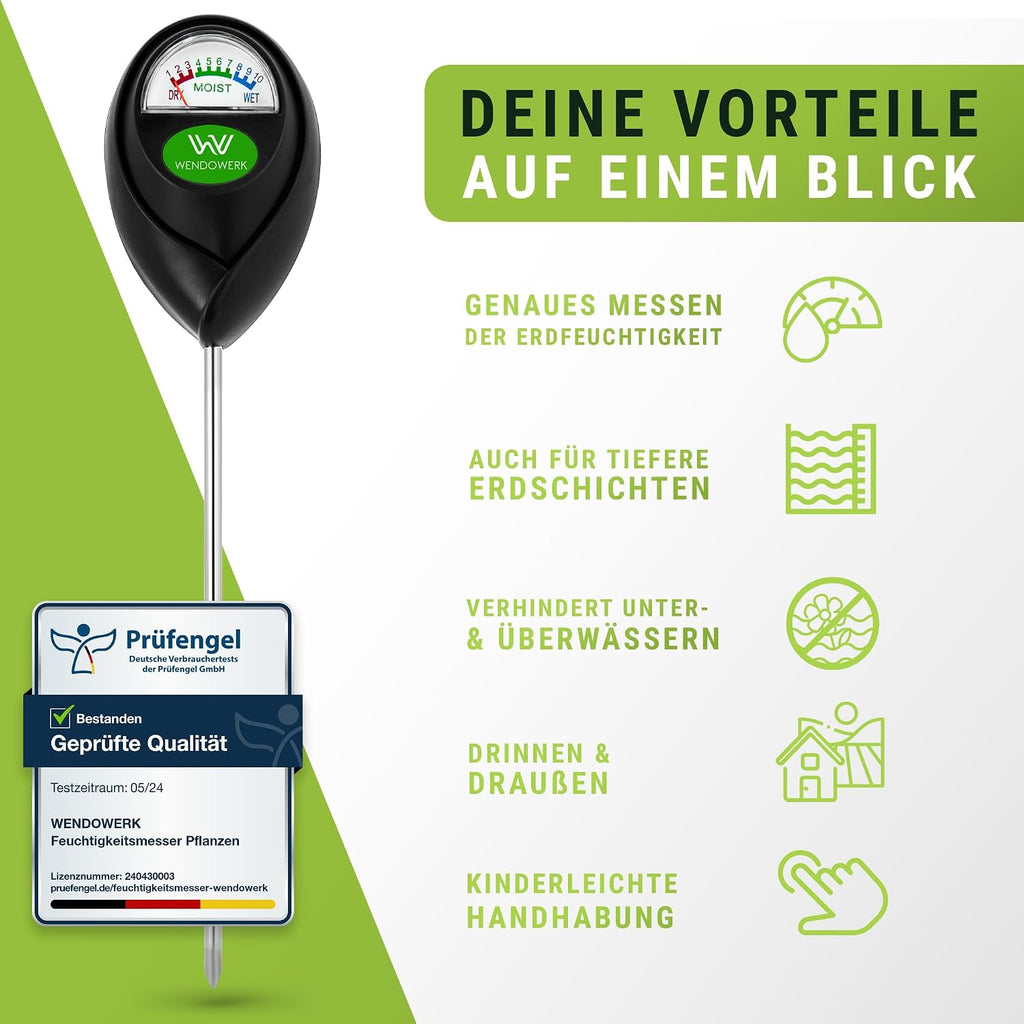 Wendowerk Bodenfeuchtemesser Pflanze gruen/schwarz ohne Batterie Analoger Tester
