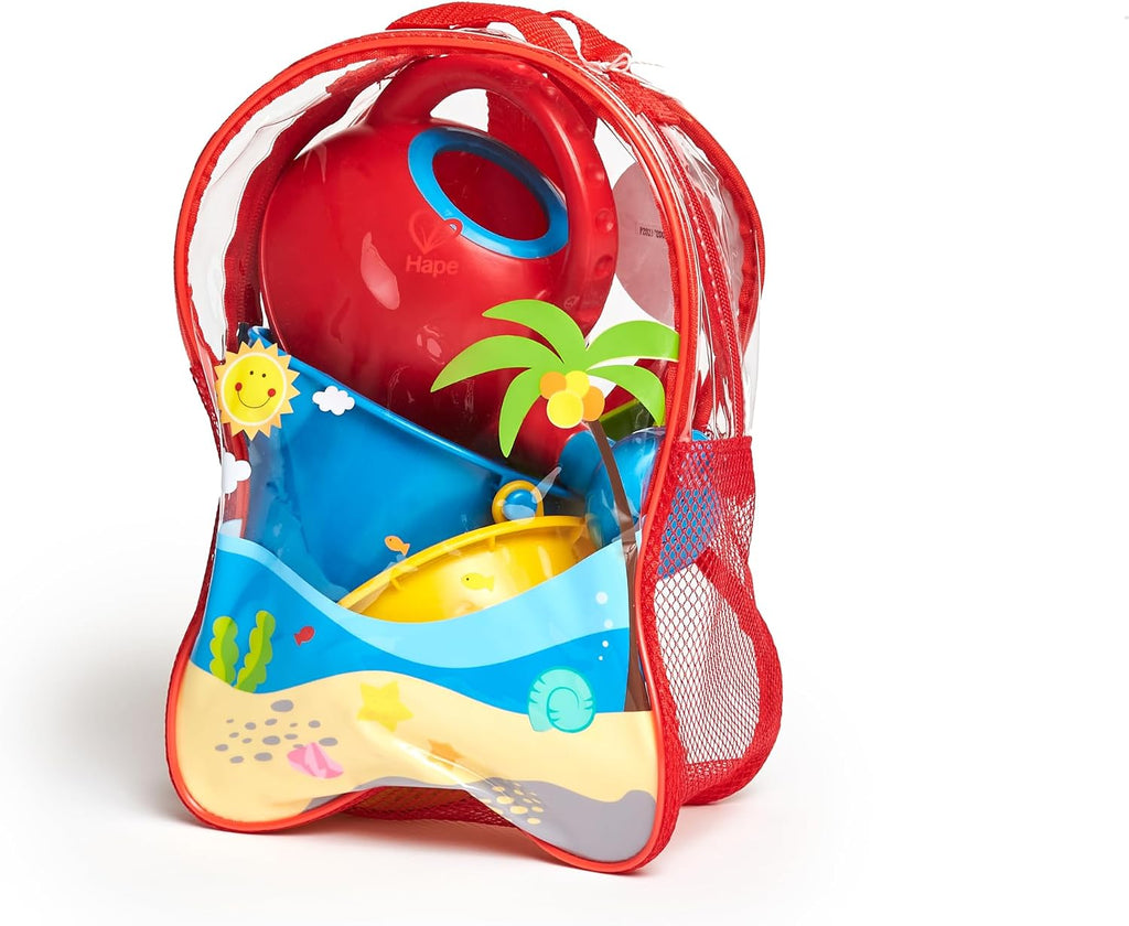Hape Sandspielzeug 7-teiliges Strandset Kinder Eimer Schaufel Foermchen