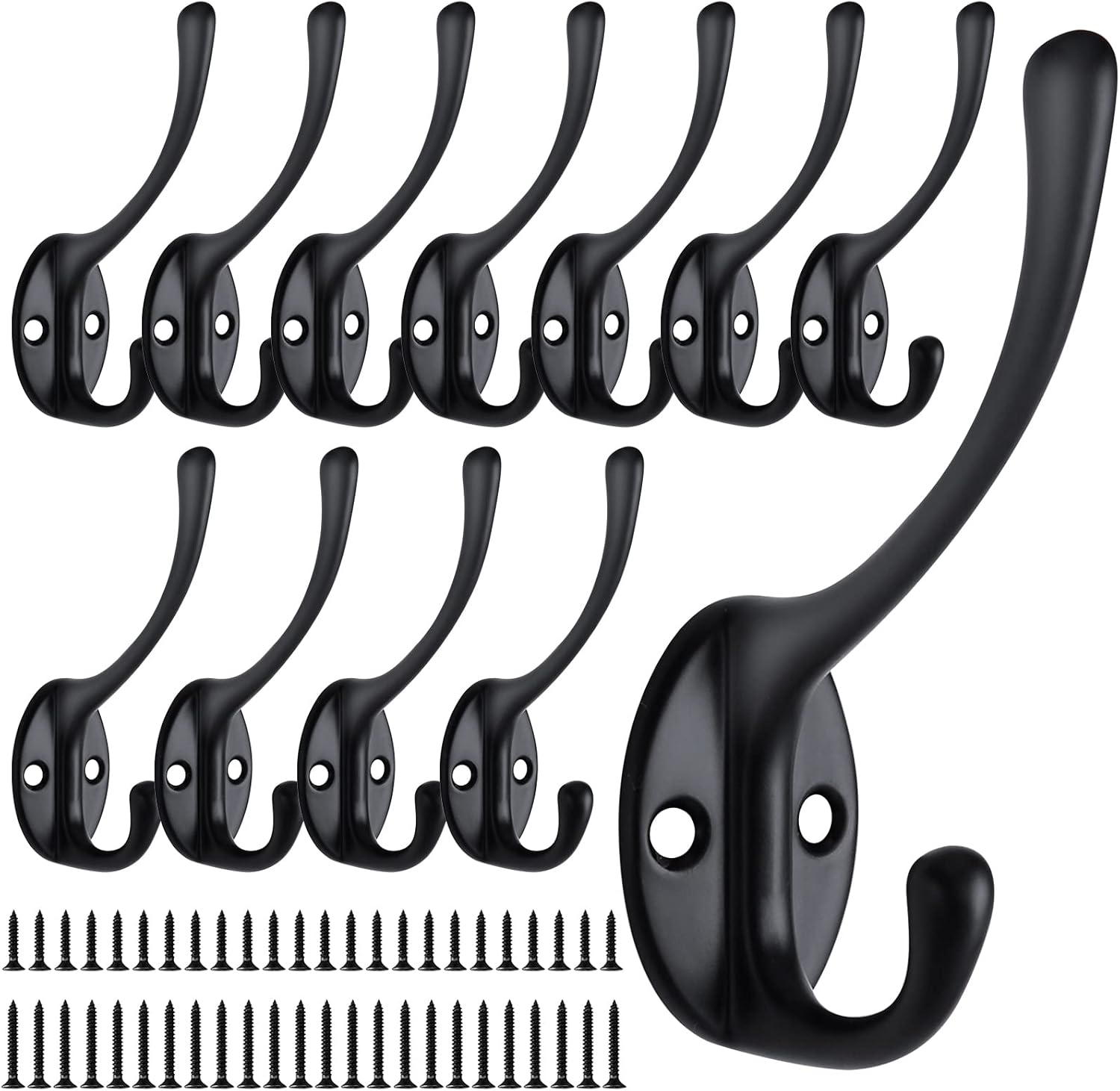 12x Garderobenhaken Wandhaken schwarz mit Schrauben Kleiderhaken Wandmontage