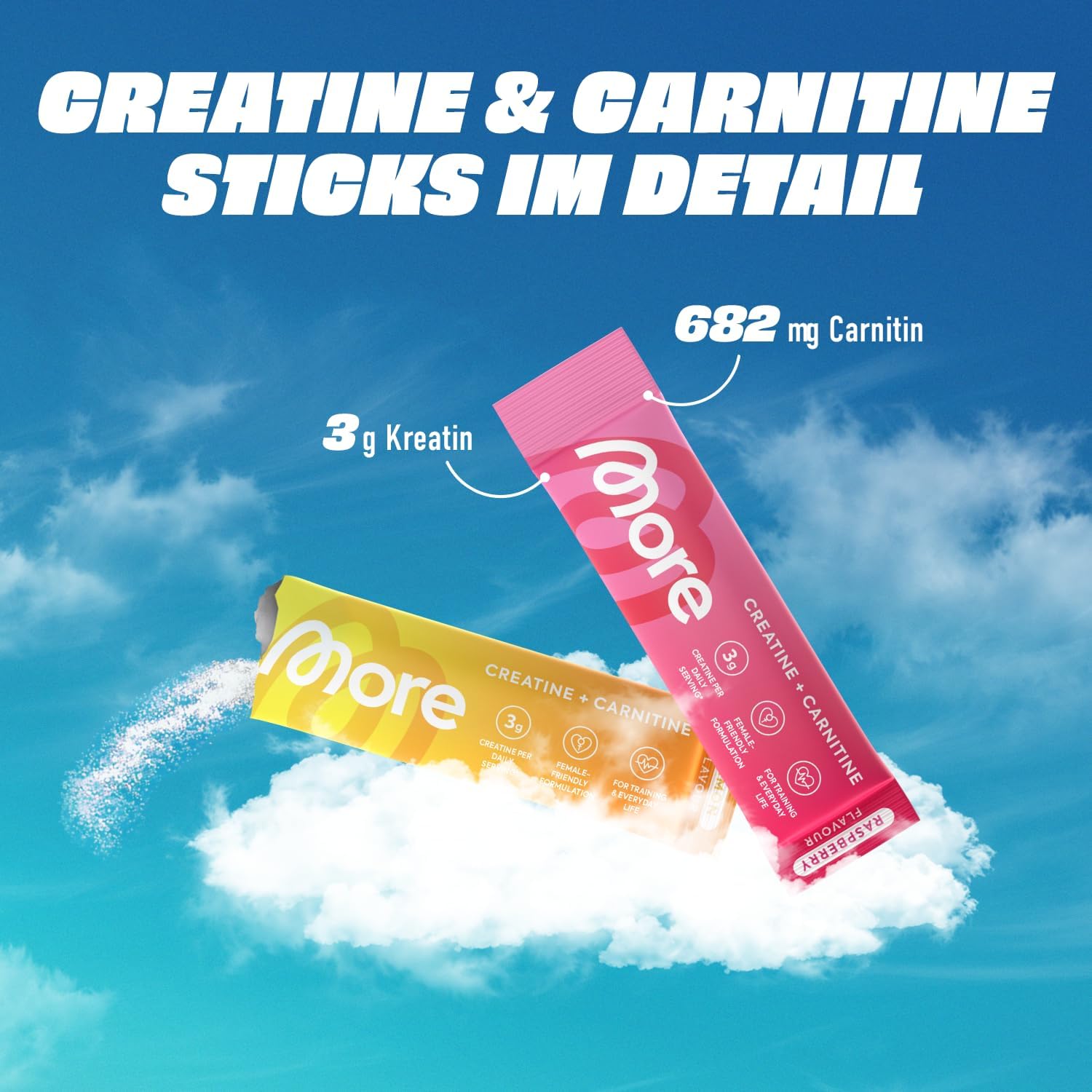 MORE Creatin + Carnitin Sticks 30 x 5 g Zitrone Creatin Monohydrat 3,5 g L‑Carni