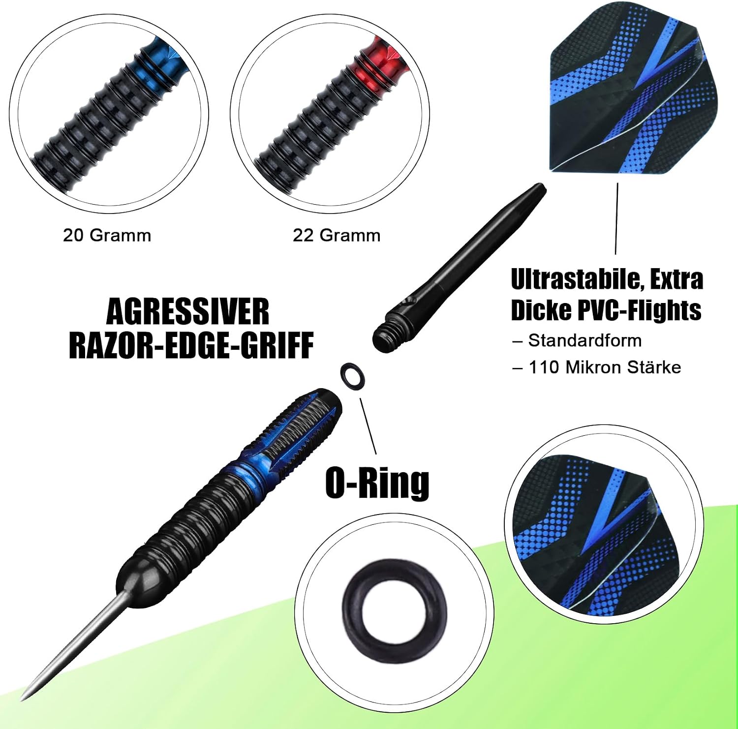 Grebarley Steeldarts Profi Dartpfeile mit Metallspitze 12 Stueck Set