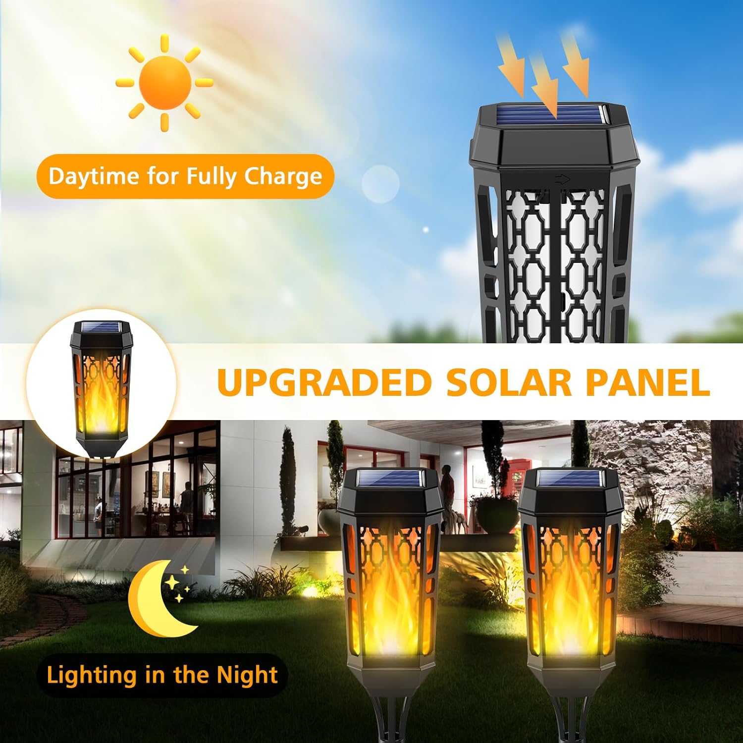 Solarlampen Aussen mit realistischem Flammeneffekt 4er Set IP65 wasserdicht