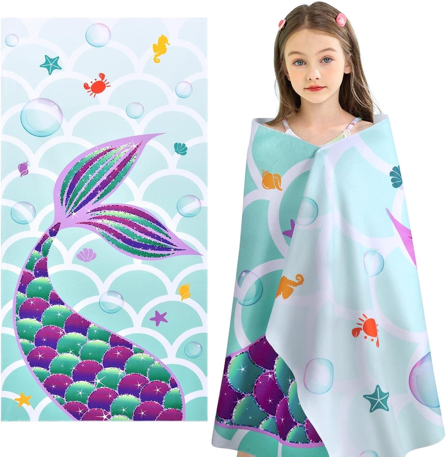 WERNNSAI Kinder Strandtuch 76x150 cm Mikrofaser sandfrei, saugfaehig