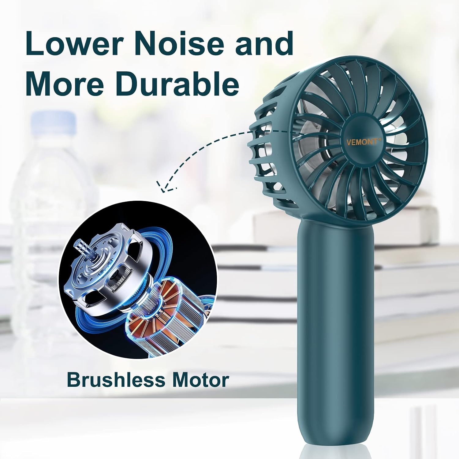 VEMONT Handventilator USB wiederaufladbar 3 Geschwindigkeiten tragbar batteriebe
