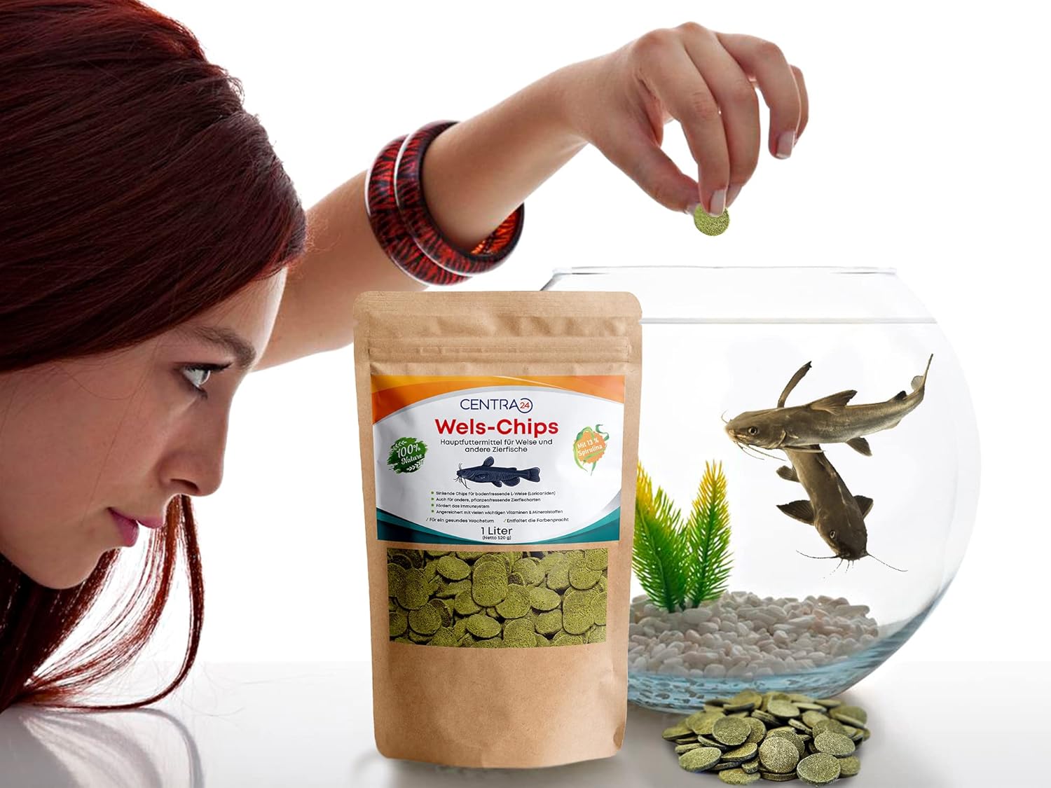 Centra24 Wels-Chips 1 l - Formstabile Wafer mit Spirulina & Vitaminen, Welsfutte