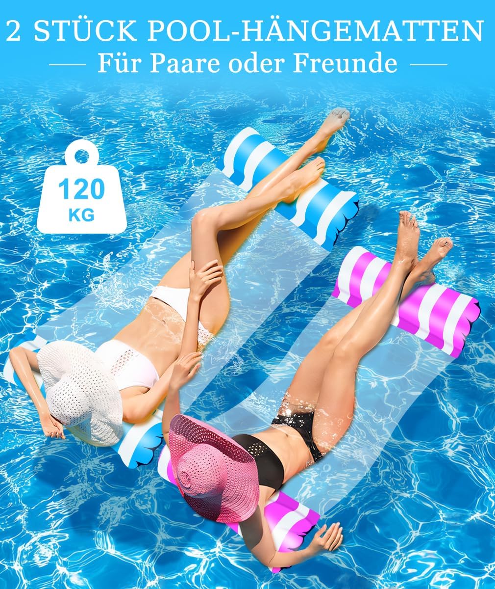 Wasserhaengematte 4-in-1 mit 2 Getraenkehaltern und Luftpumpe Poolliege