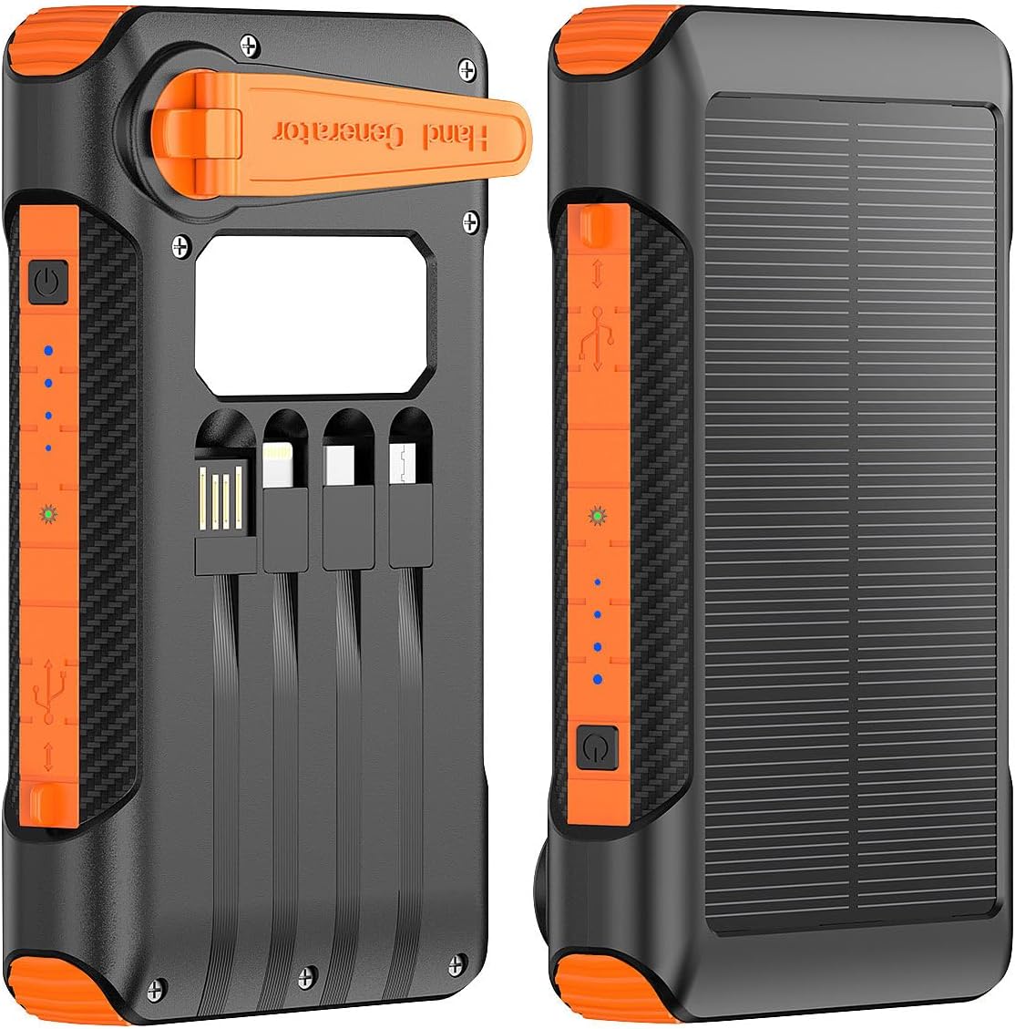 revolt Powerbank 10000 mAh USB‑C PD 20W mit Solarpanel, Kurbel & LED