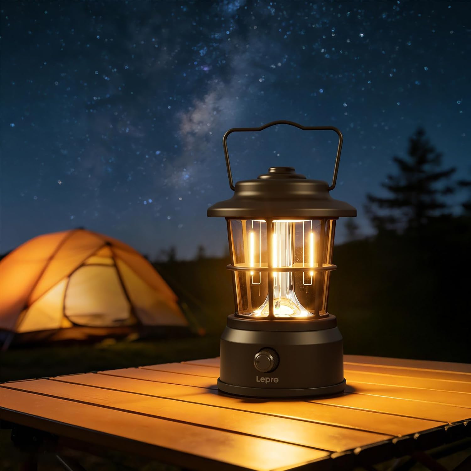 Lepro LED Retro Campinglampe wiederaufladbar dimmbar Powerbank IPX4 schwarz