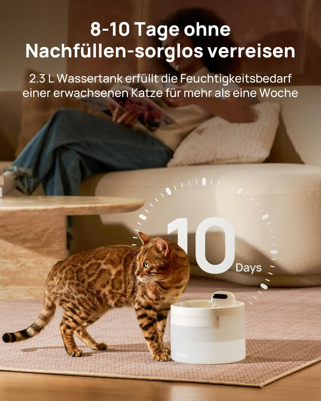 Kabelloser Katzenbrunnen mit App, Bewegungsmelder, 96 Tage Akku, WLAN