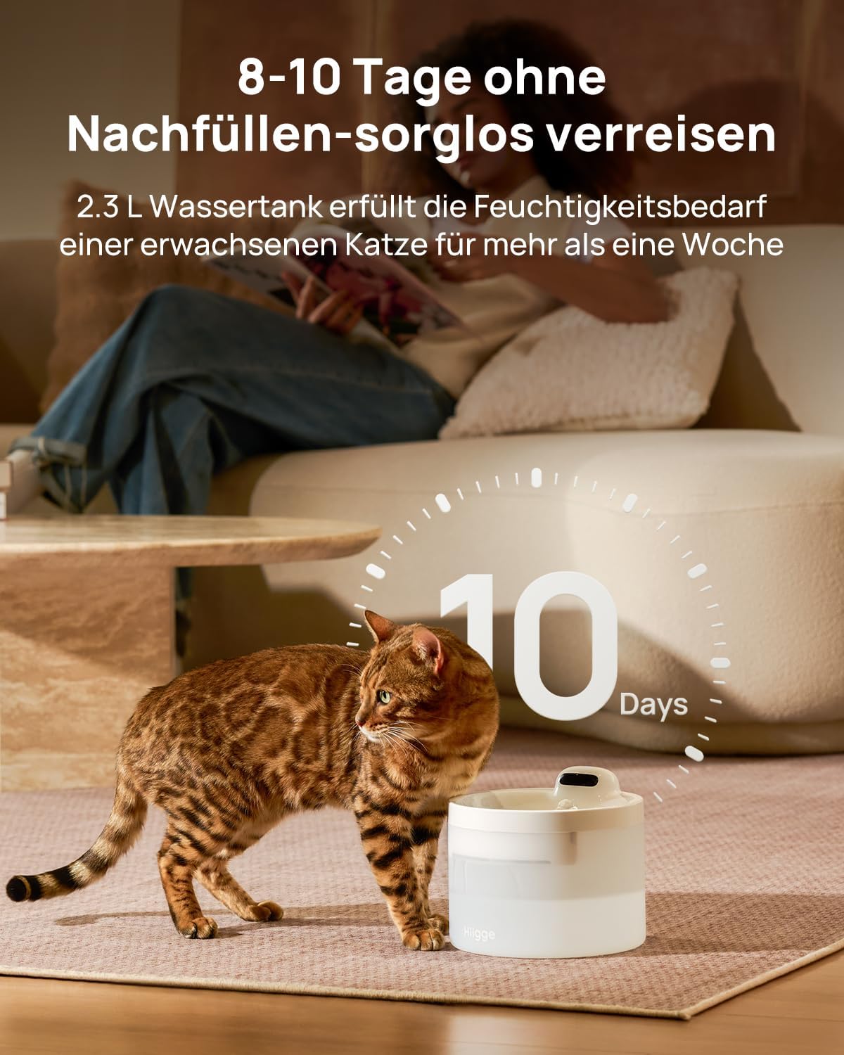 Kabelloser Katzenbrunnen mit App, Bewegungsmelder, 96 Tage Akku, WLAN