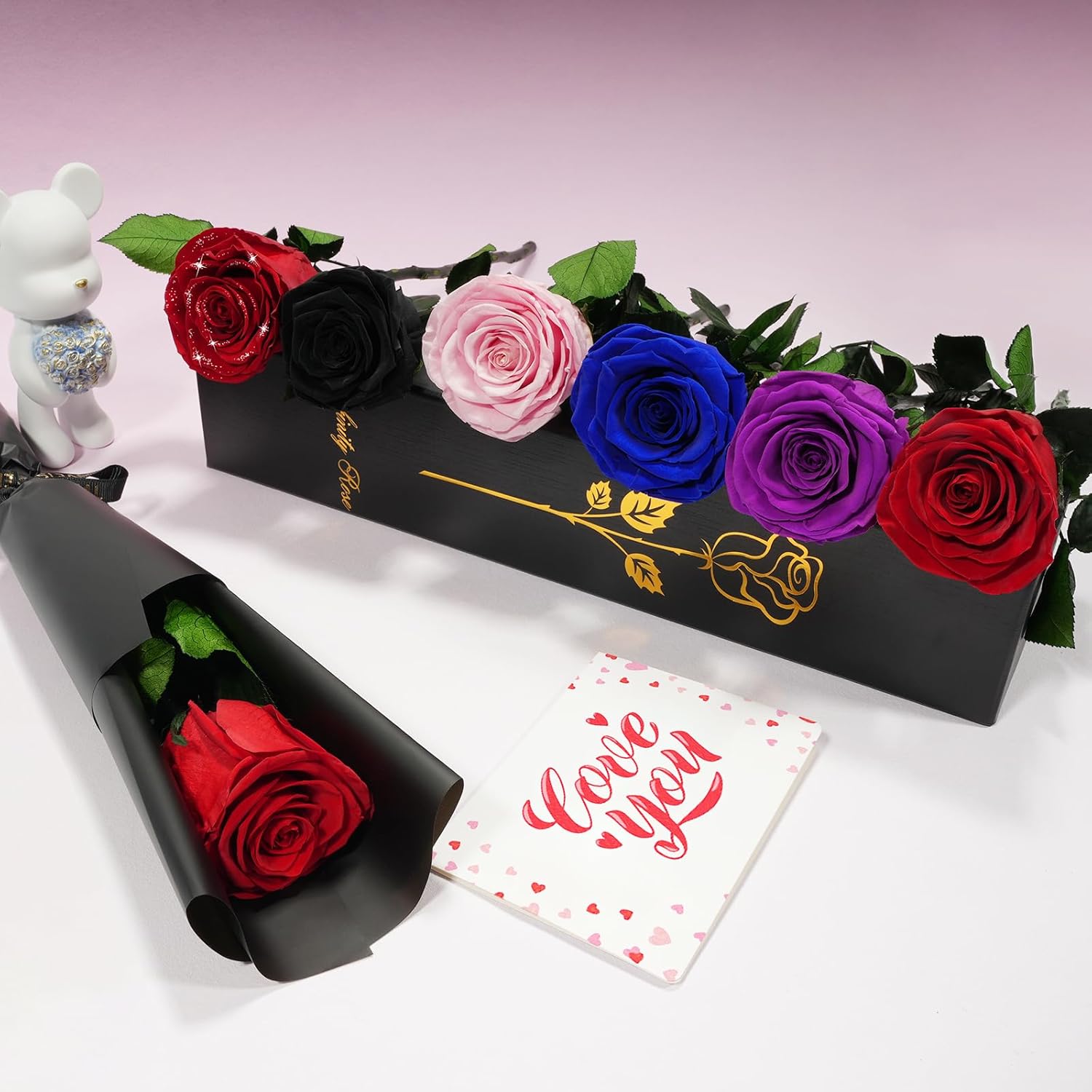 Yamonic Infinity Rose mit Stiel - Ewige Rose Geschenk fuer Frau Valentinstag