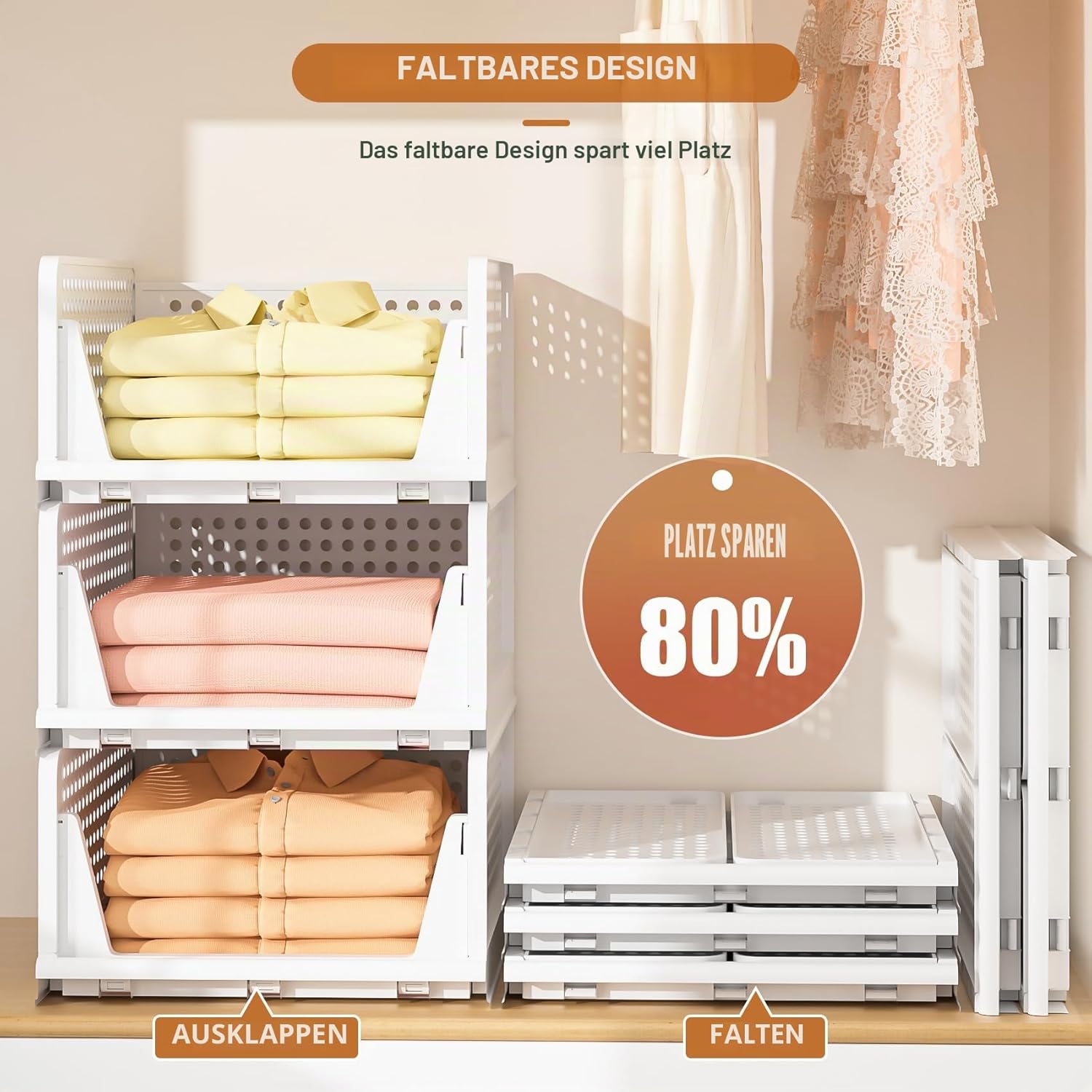 Schrank Organizer 4er Set faltbar stapelbar Aufbewahrungsboxen Weiss