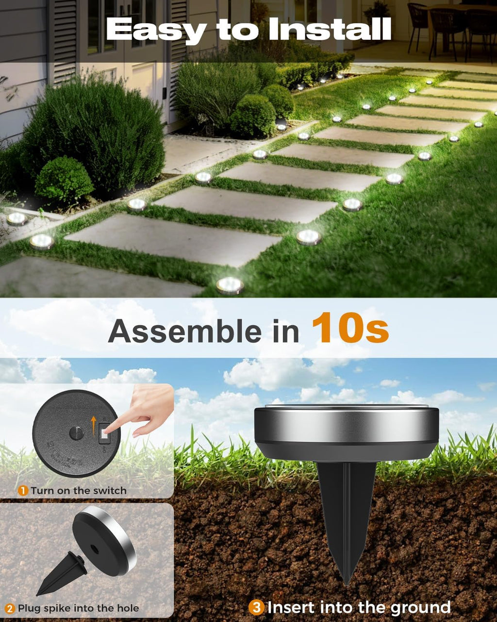 btfarm 10er Solar Bodenleuchten aussen 8 LED wasserdicht warmweiss Garten Weg