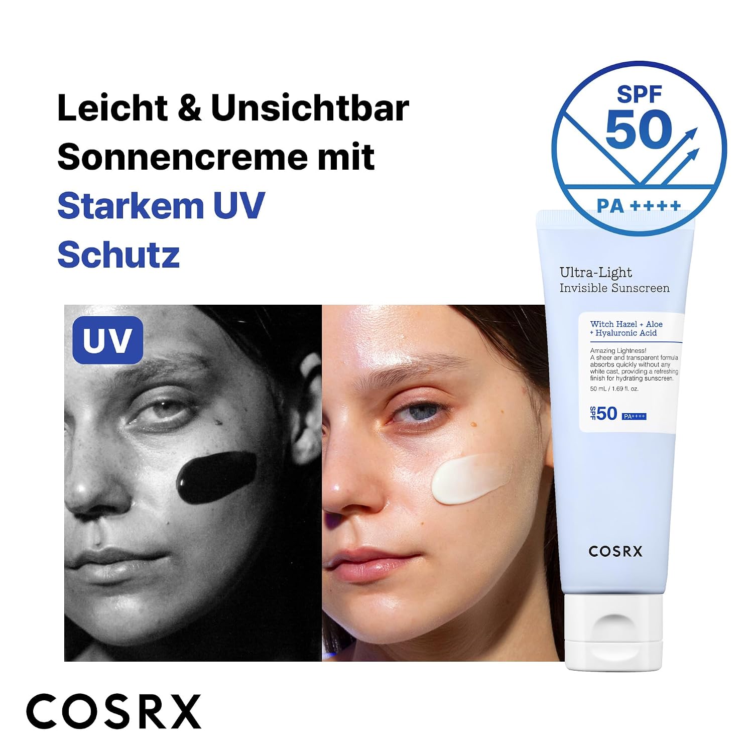 COSRX Sonnencreme LSF transparent leicht mit Hyaluronsaeure