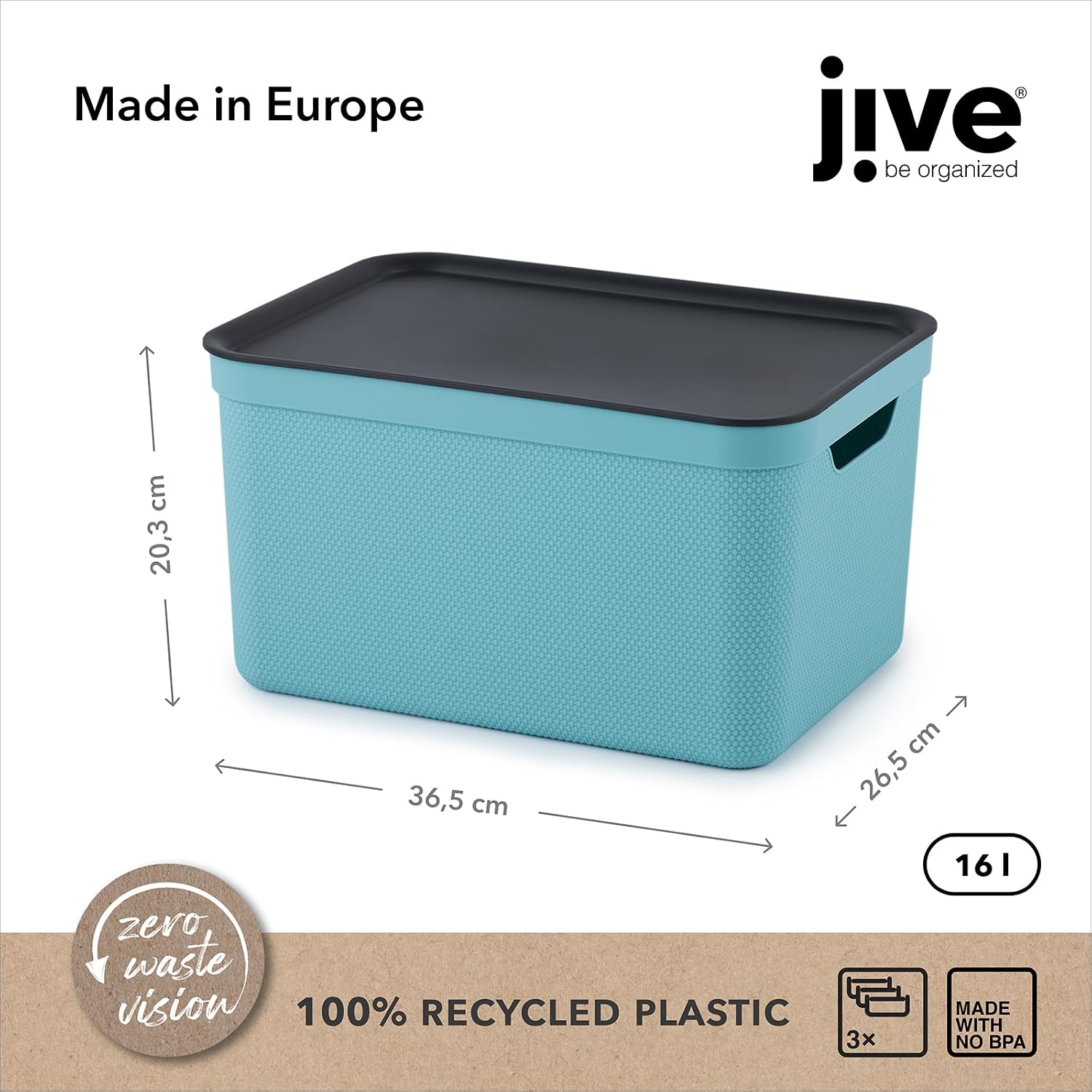 Jive Aufbewahrungsbox 3er Set mit Deckel Kunststoff Gruen Anthrazit