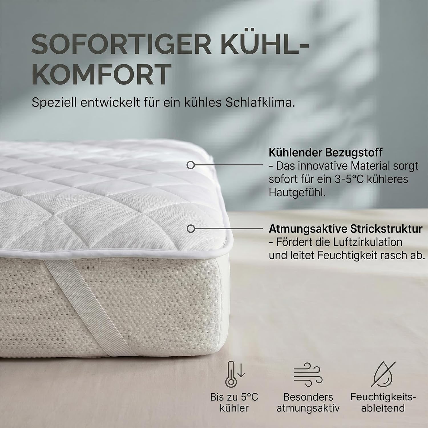 HOMESCAPES Kuehlender Matratzentopper 90x200 cm - atmungsaktive Cool-Touch Matrat