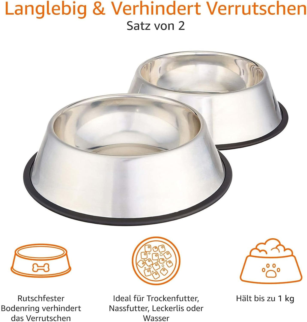 Amazon Basics Hundenapf Edelstahl 946 ml 2er Set rutschfest Silberfarben