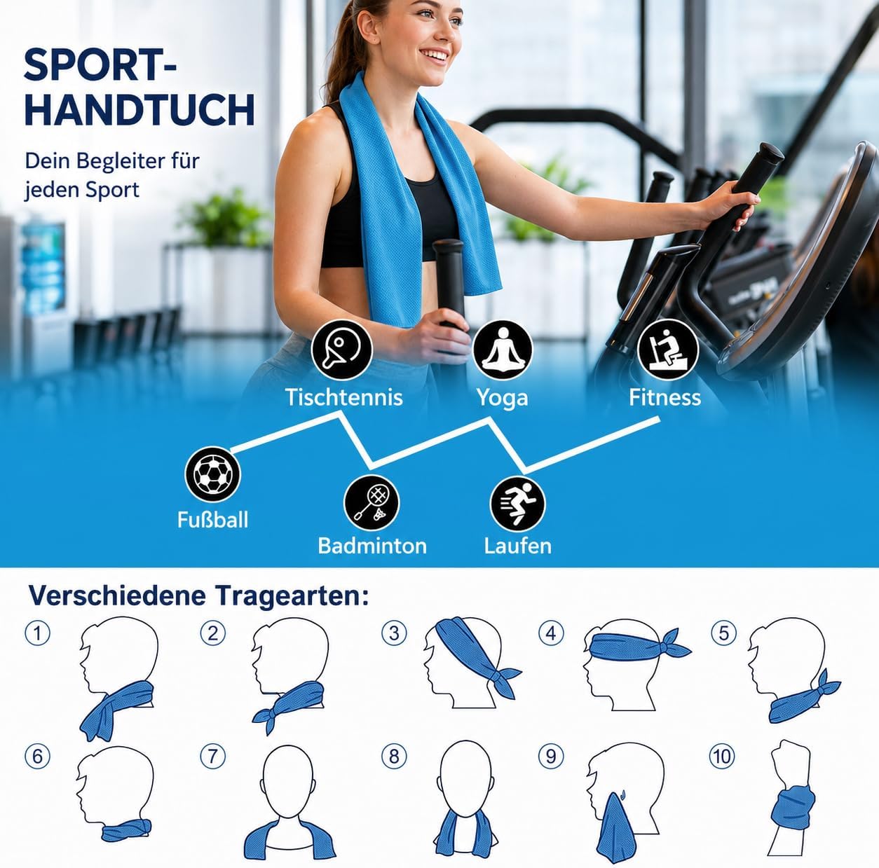 Kuehltuch Set fuer Sport Outdoor - kuehlend, atmungsaktiv, schweissabsorbierend