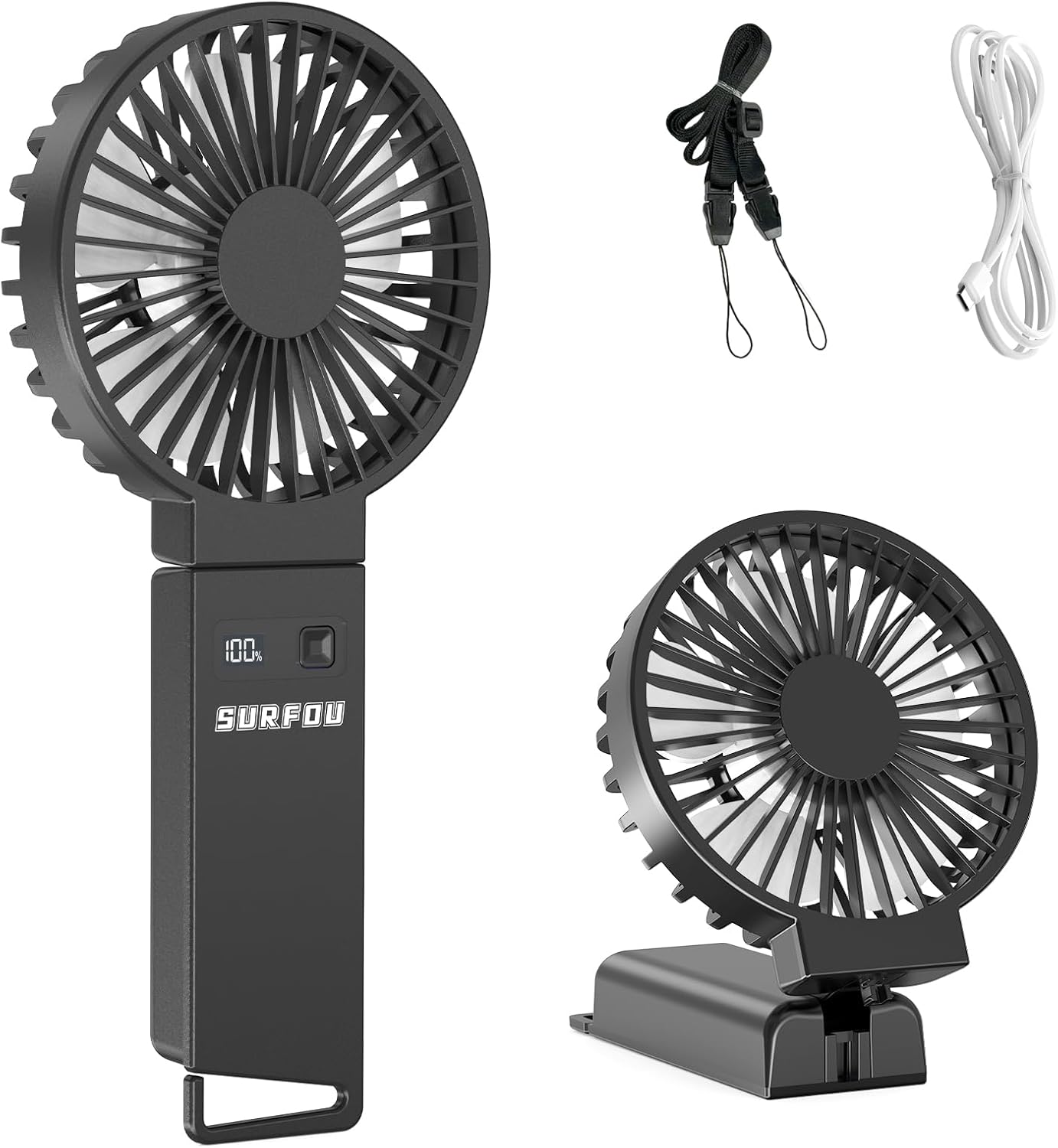 SURFOU Handventilator 4000mAh Akku USB-C wiederaufladbar 4 Geschwindigkeiten lei