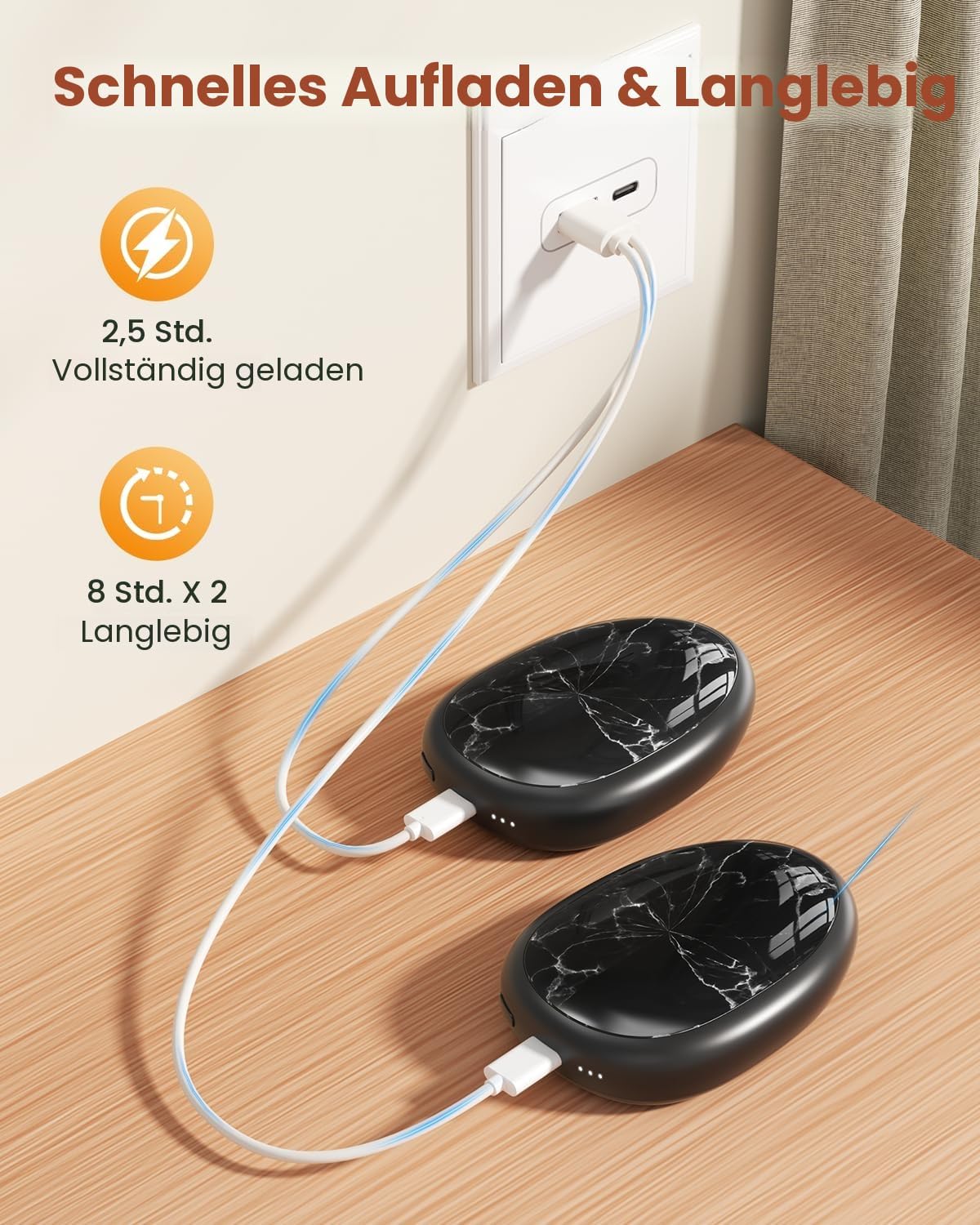 Elektrische Handwaermer Set 2 Stueck 4000 mAh magnetisch 3 Heizstufen Outdoor