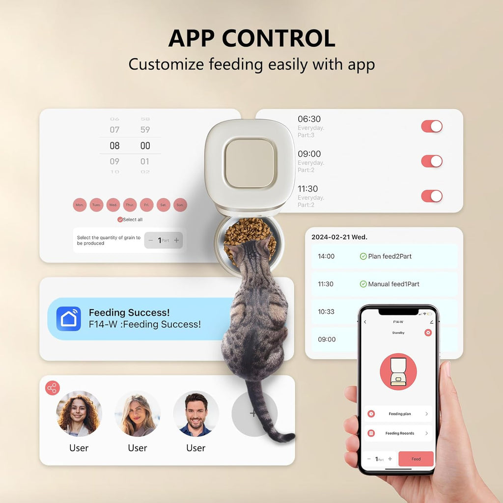 PUPPY KITTY Futterautomat fuer Katzen mit WiFi App und Edelstahlnapf