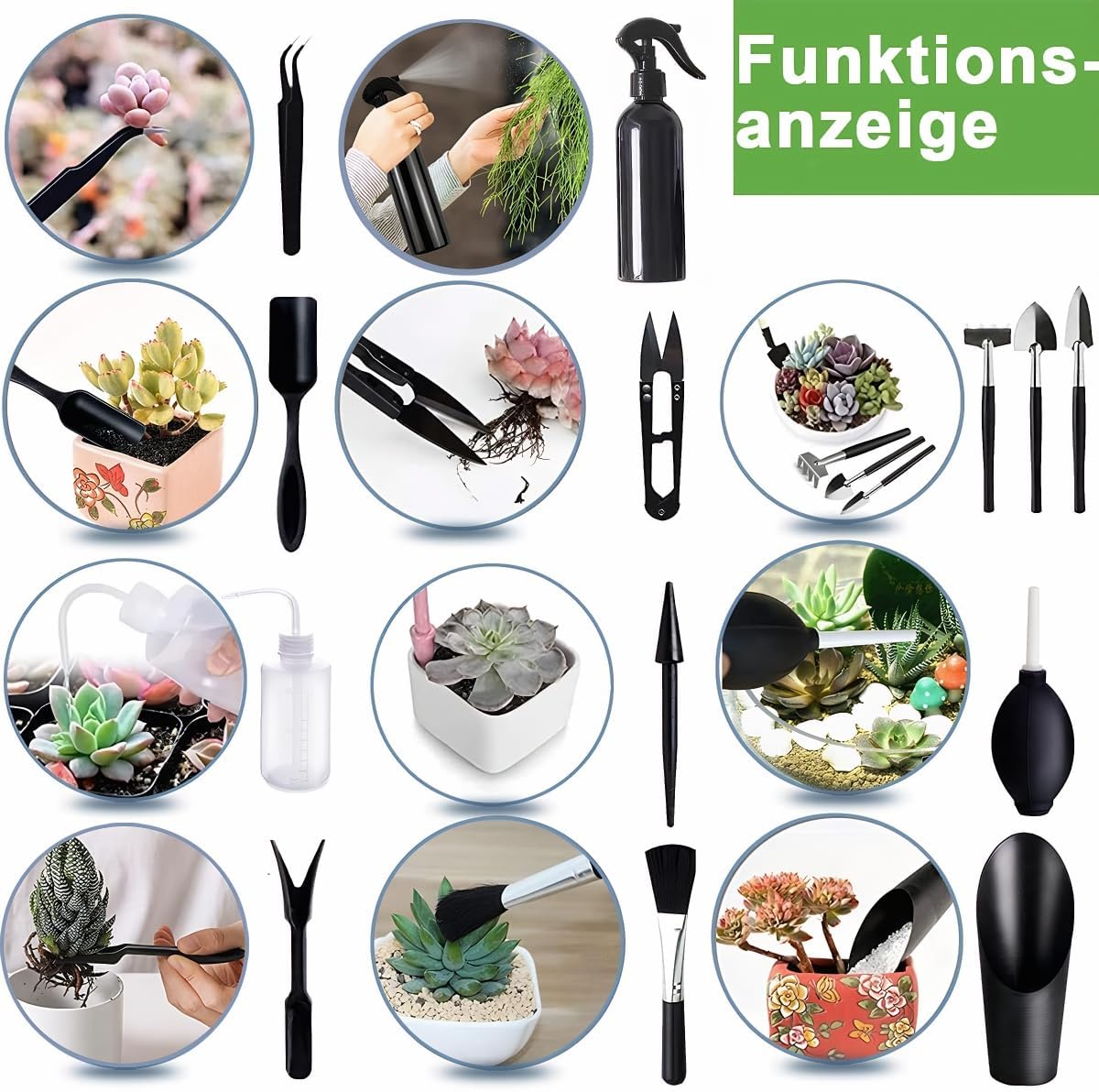 Bonsai Werkzeug Set 15-tlg. mit Umtopfmatte & Tasche, Gartenwerkzeug Schwarz
