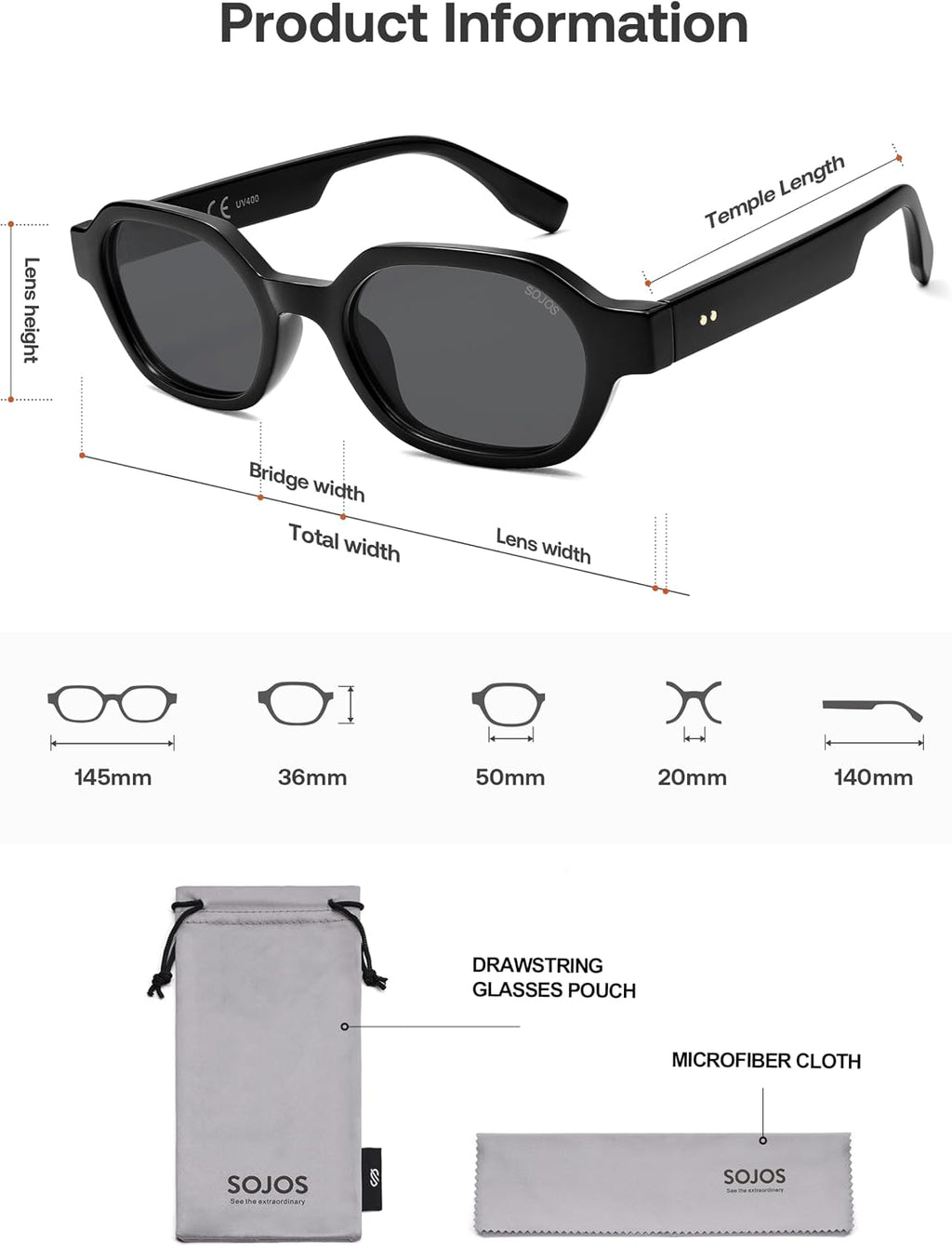 Sojos SJ2389 Polarisierte Hexagon Sonnenbrille Damen Herren UV400