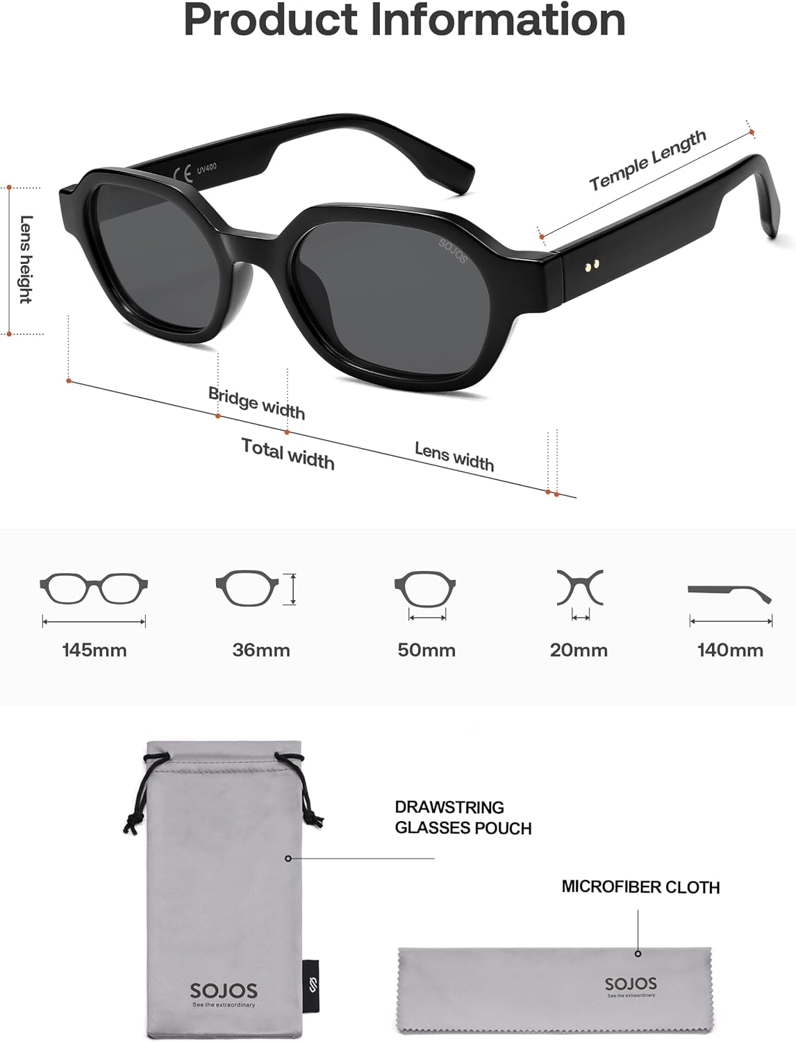 Sojos SJ2389 Polarisierte Hexagon Sonnenbrille Damen Herren UV400