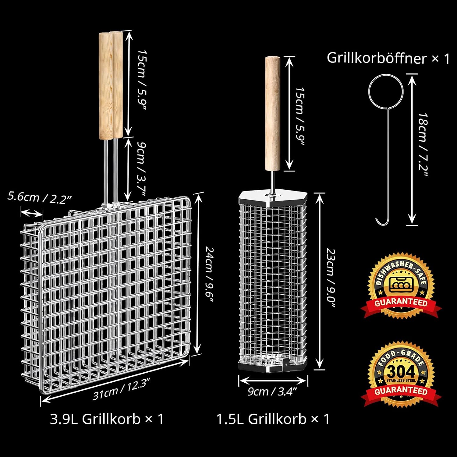 Nestbar Grillkorb Edelstahl 304 mit abnehmbarem Holzgriff fuer Gemuese - Gasgrill